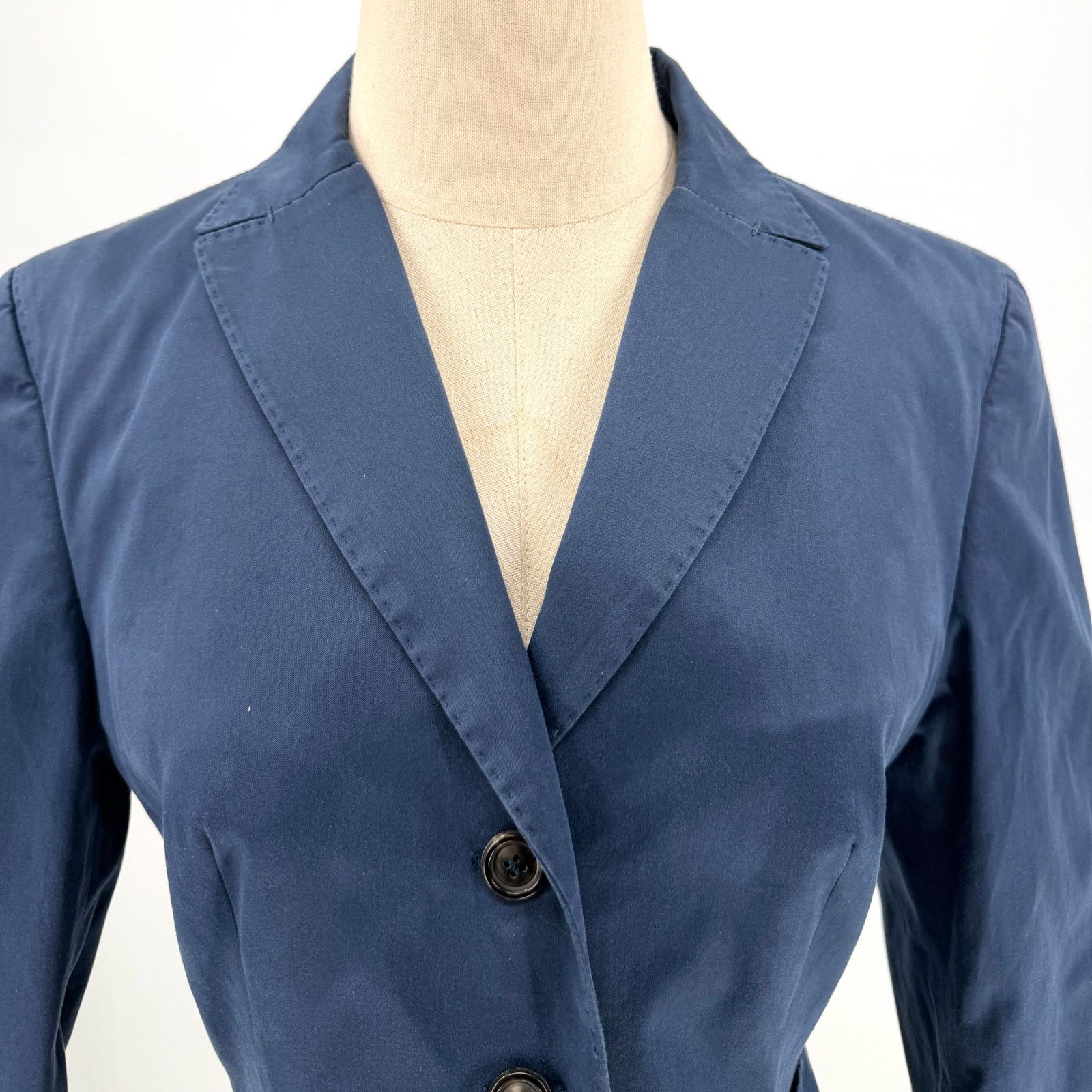 Piazza Sempione Navy Blue Cotton Blend Tailored Blazer Jacket Size L / US 10 / IT 46 - 2 Thumbnail
