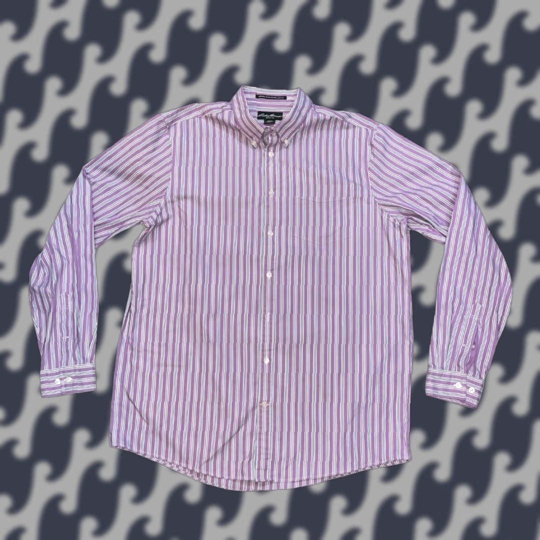 Eddie Bauer VINTAGE? No. (Ignore) Eddie Bauer Shirt Tall XL Button-Up Lavender White Striped Long Sleeve Collared Button-Down Wrinkle Resistant Men Big & Tall Size US XL / EU 56 / 4 - 1 Thumbnail