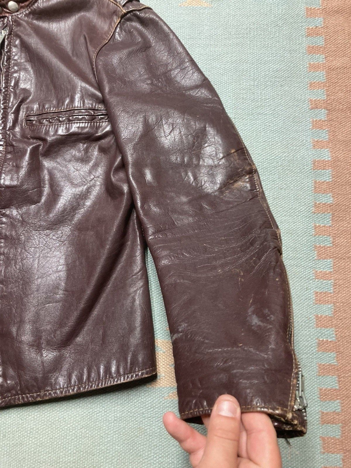 Vintage 60s brooks leather jacket cafe racer motorcycle wine 36/38? Size US S / EU 44-46 / 1 - 3 Thumbnail