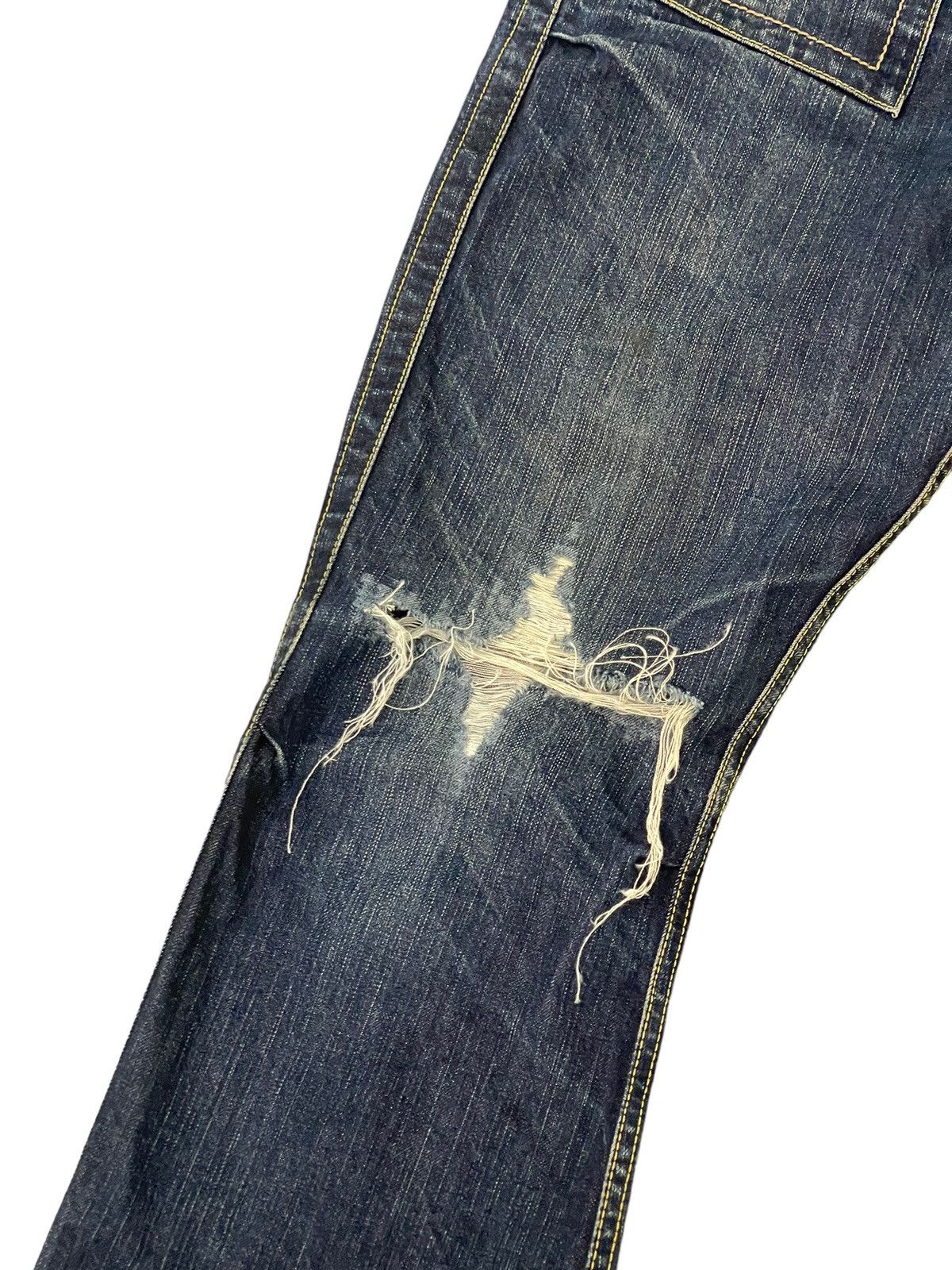 Japanese Brand Flare Jeans Blue Way Japan Faded Distress Low Rise 8🟦3 Size US 35 - 6 Thumbnail