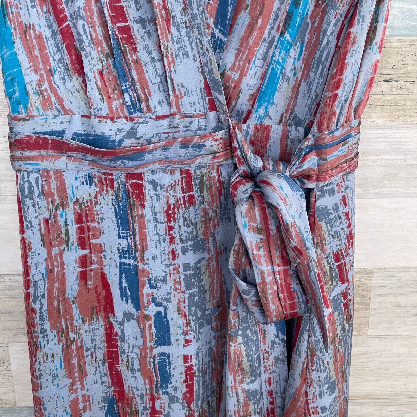 Other Catherine Malandrino Silk Tie Wrap Dress Blue Print Pleat 10 Size L / US 10 / IT 46 - 3 Thumbnail