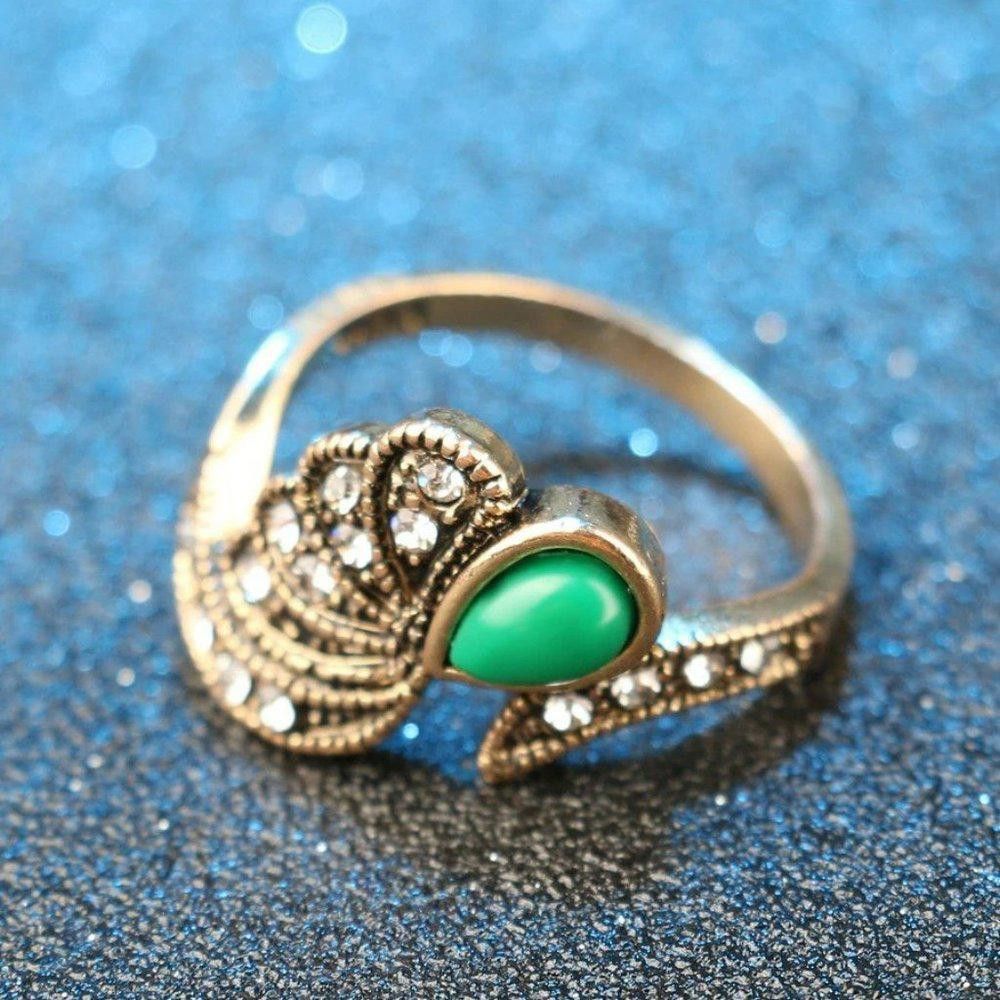 Designer Antique Gold Mosaic Green Resin Ethnic Boho Ring - Size 7 Size ONE SIZE - 3 Thumbnail