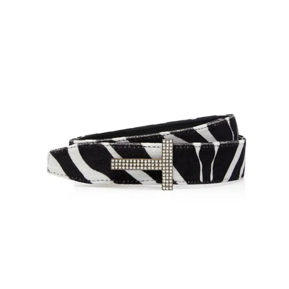 Tom Ford o1loc1c1124 WB257 Size: 90 Velvet Belt in White Black Size ONE SIZE - 1 Preview