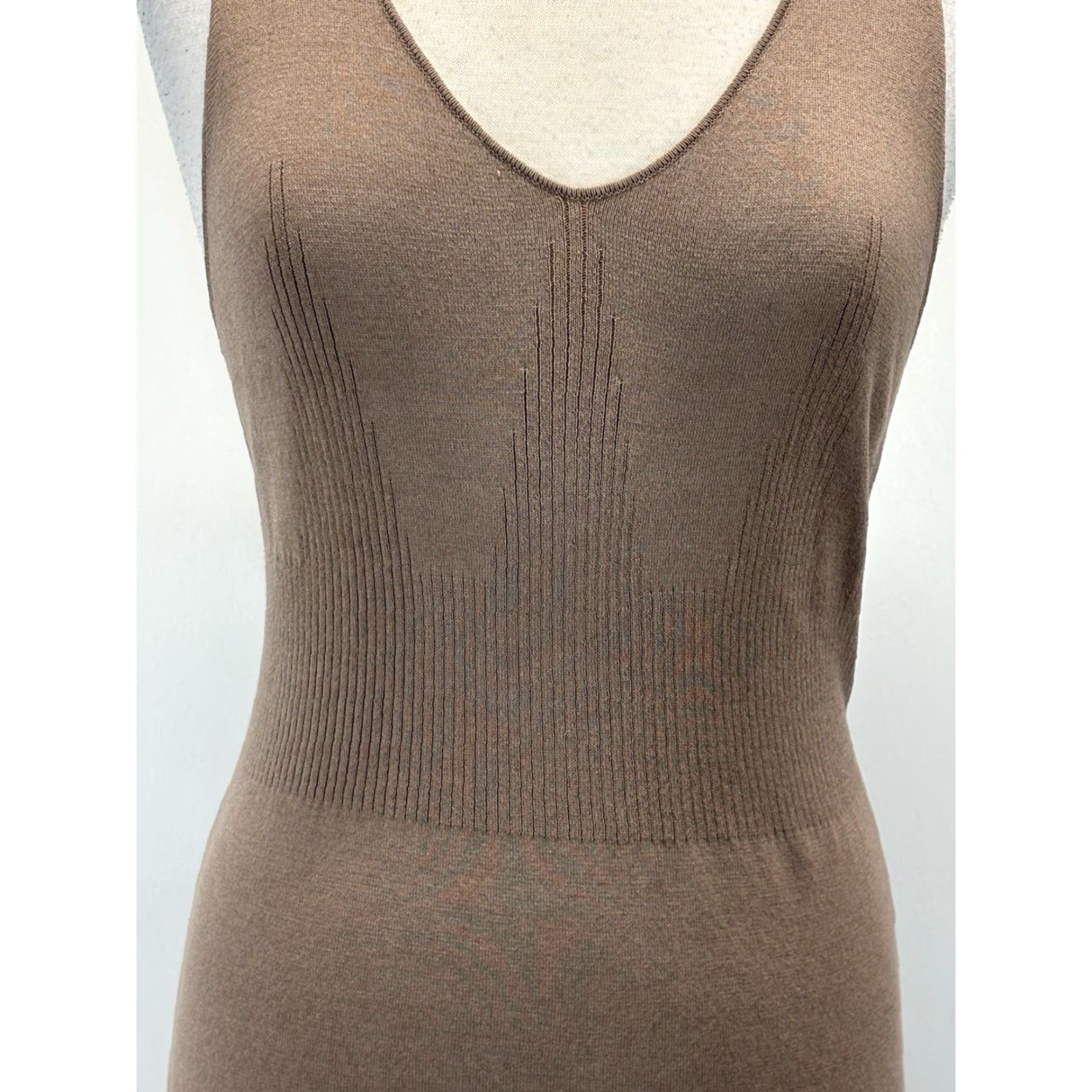Zara Zara Knit Midi Dress Women Adult XL Taupe Tank Sleeveless Fringe V-Neck Stretch Size XL / US 12-14 / IT 48-50 - 6 Thumbnail