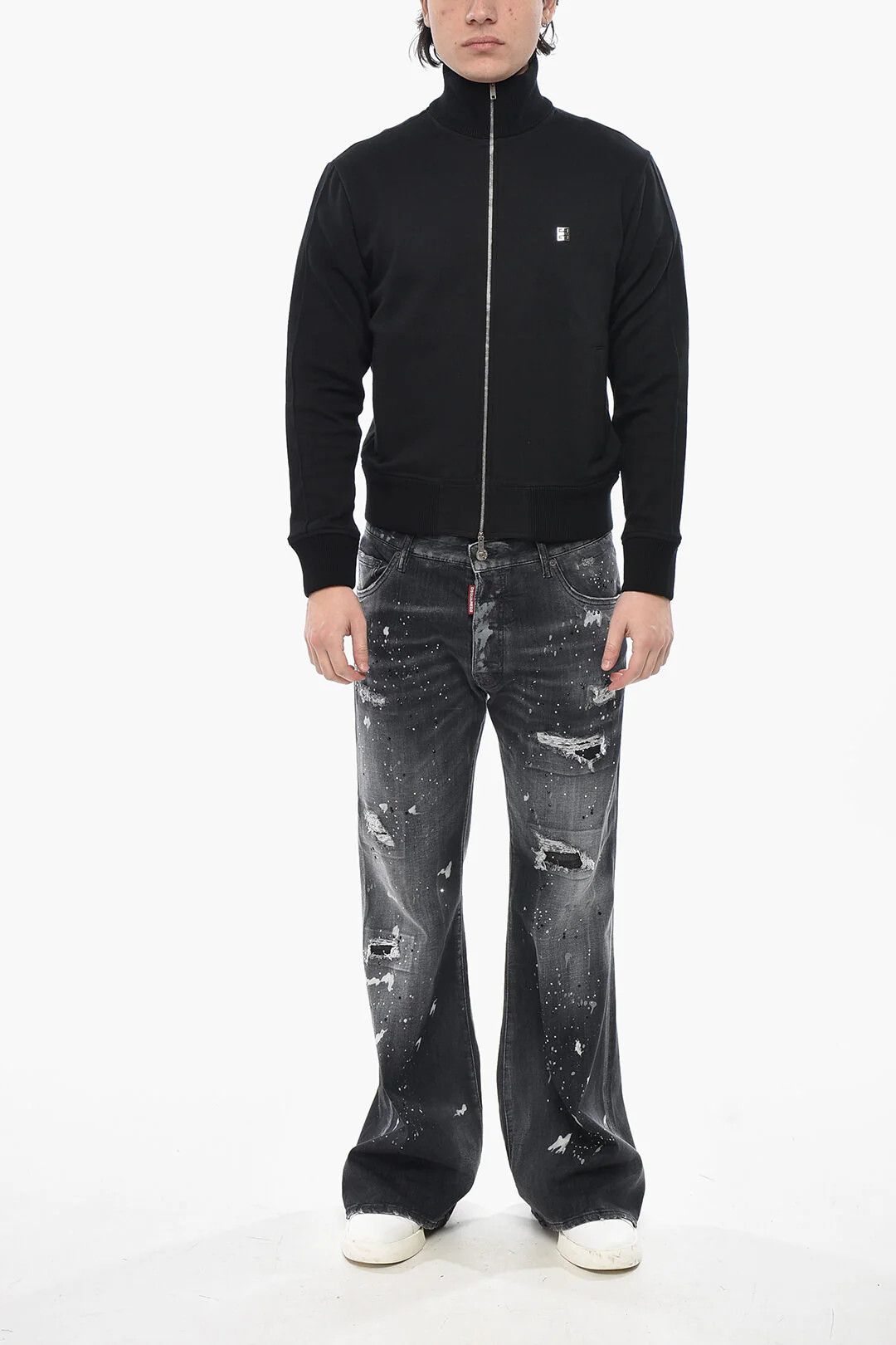 Givenchy og1mm0326 Mock Neck Cotton-Stretch Sweatshirt in Black Size US XS / EU 42 / 0 - 4 Thumbnail