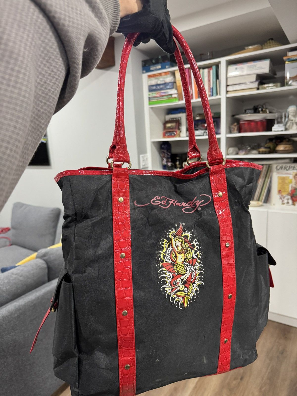 Ed Hardy Ed Hardy Mermaid Tattoo Tote Bag Black Red Y2K 2000s Size ONE SIZE - 2 Thumbnail