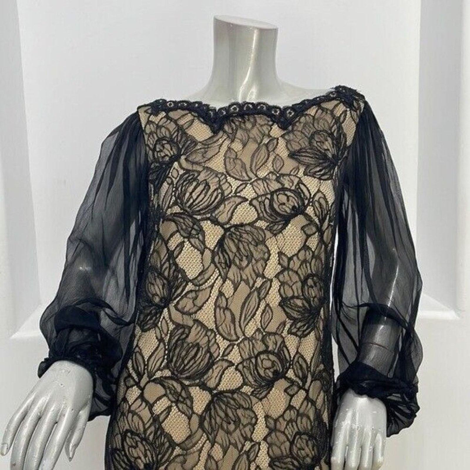 Tadashi Shoji Tadashi Shoji Black Lace Sheath Dress Midi Long Sleeve 8 Size M / US 6-8 / IT 42-44 - 8 Thumbnail