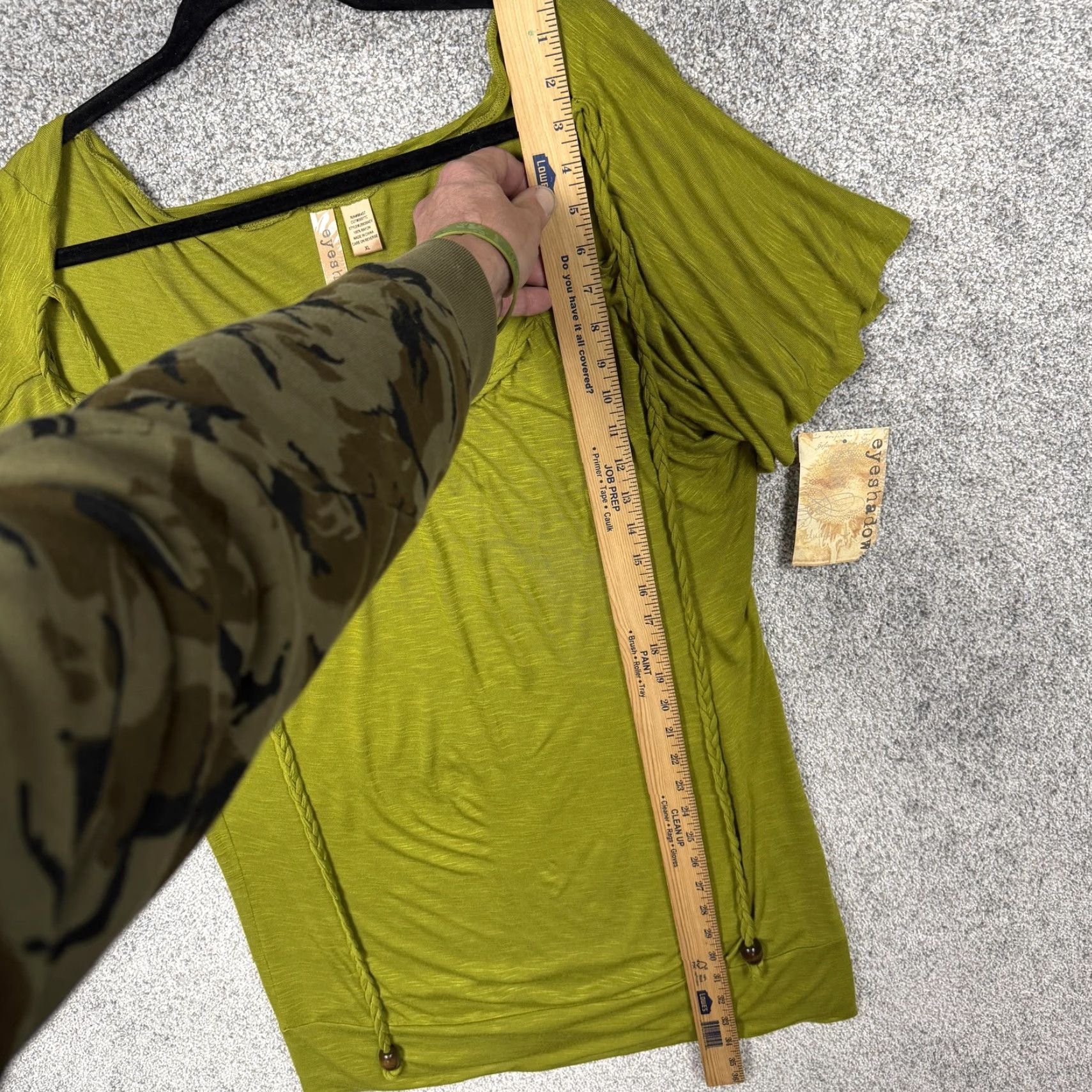 Vintage Eyeshadow Blouse Tunic Womens XL Moss Green Beaded Boho Scoop Neck Short Sleeve Relaxed Junior Size XL Size XL / US 12-14 / IT 48-50 - 2 Thumbnail