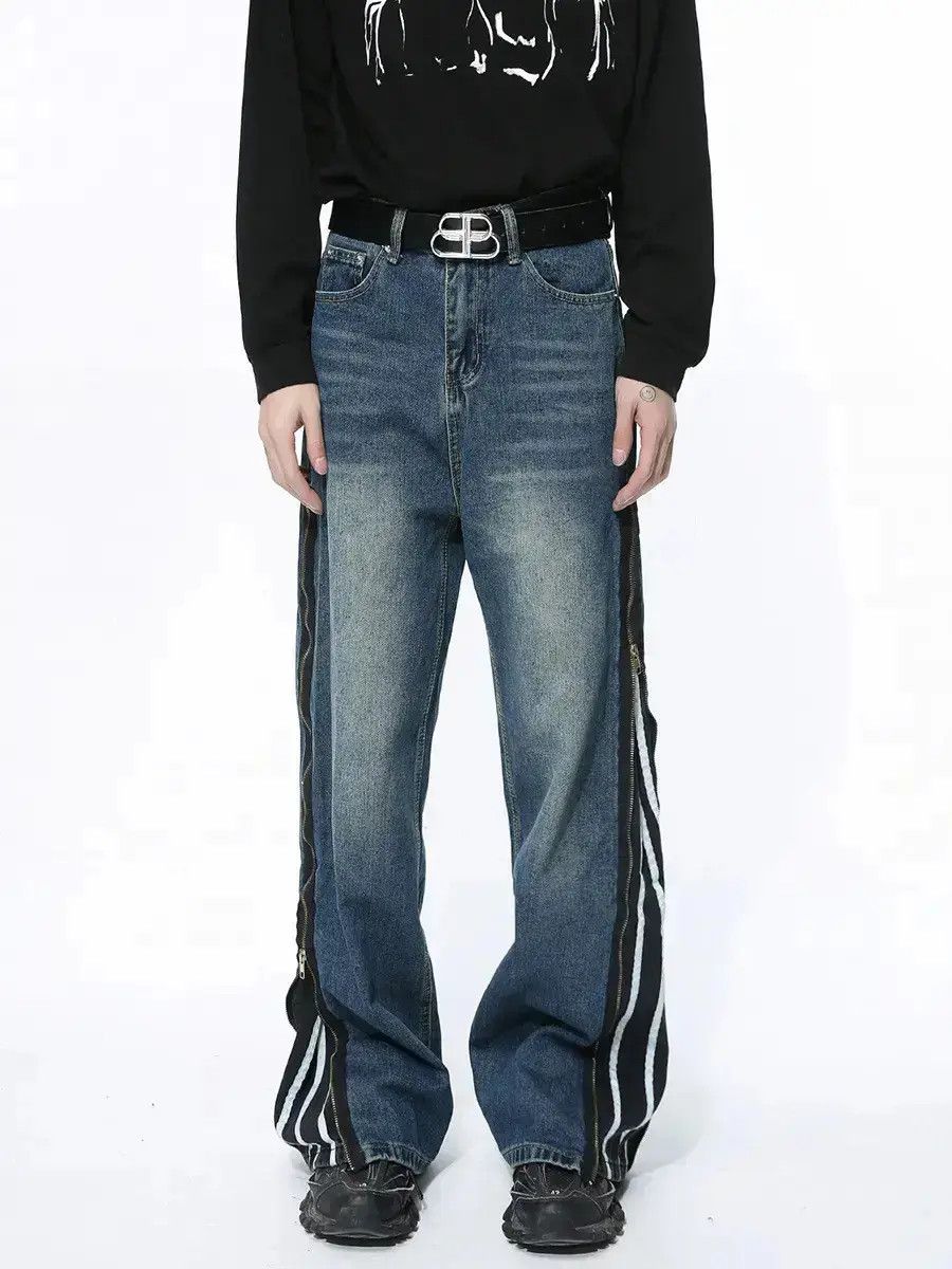 Japanese Brand Retro loose patchwork zipper jeans Size US 32 / EU 48 - 1 Thumbnail