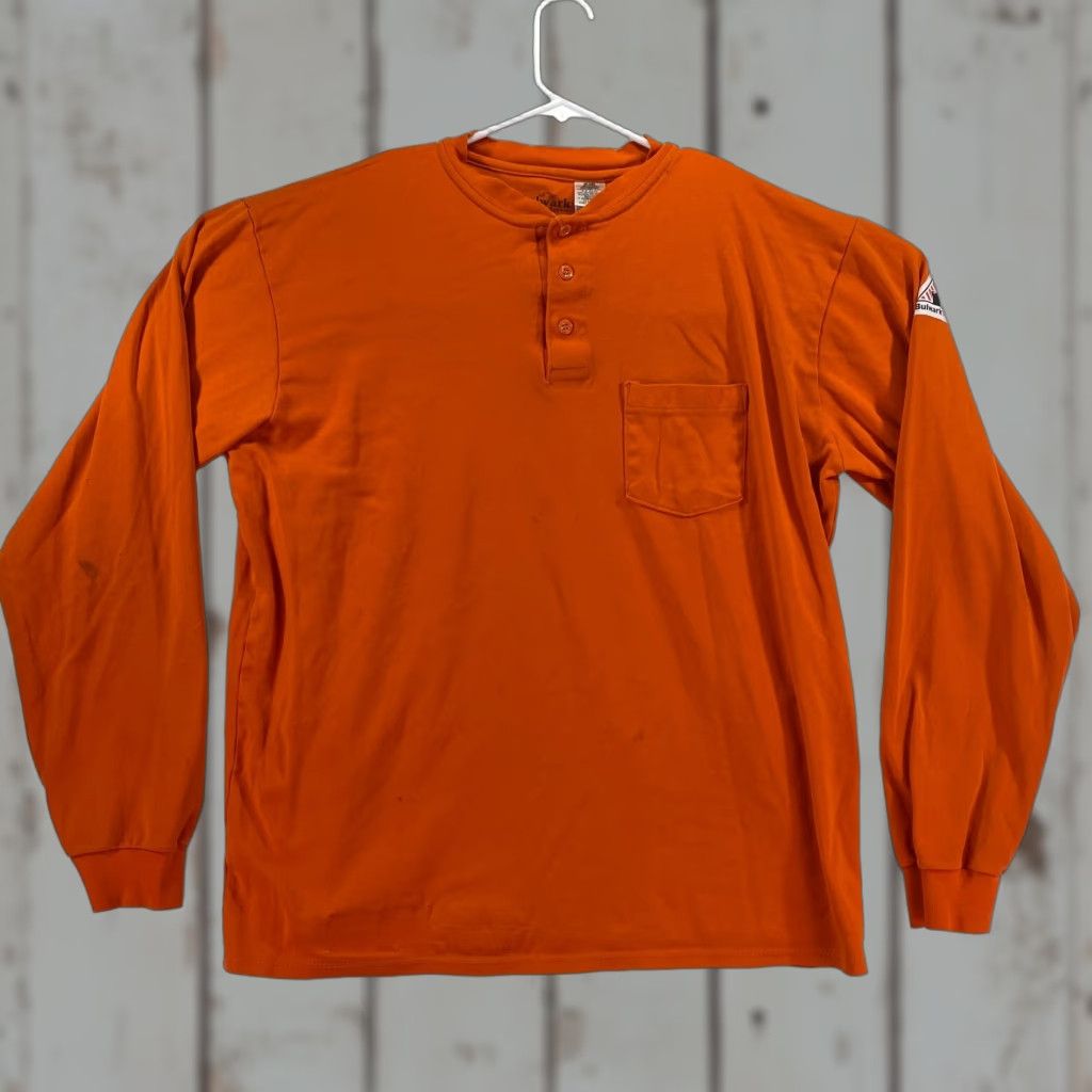 Vintage VINTAGE Bulwark Workwear FR Mens XL Flame Resistant Henley Orange Shirt Long Sleeve Size US XL / EU 56 / 4 - 1 Thumbnail
