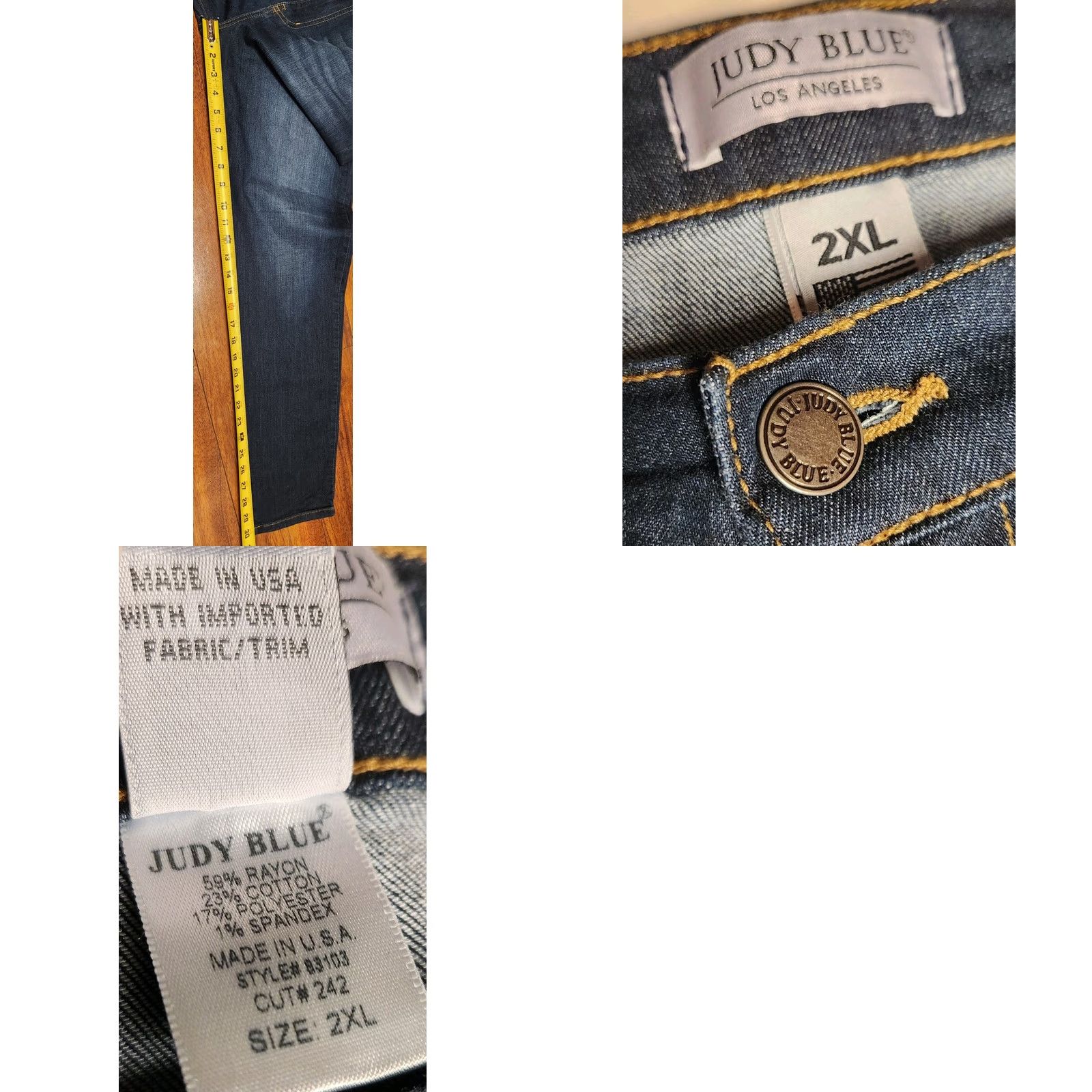 Vintage JUDY BLUE Jeans Women's 2XL 36x30 Dark Wash Denim Stretch High Rise 5-Pocket City Bohemian Vintage: No, 83103, Plus Size, Blue, Bagged Size 40" / US 18 - 8 Thumbnail