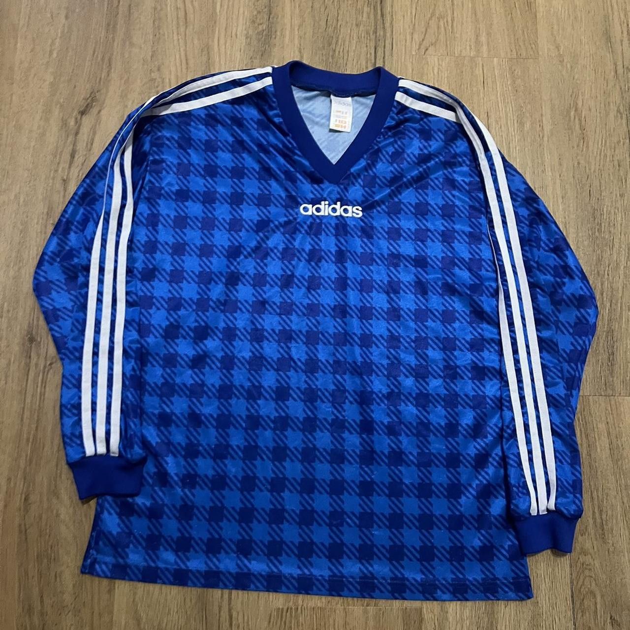 Adidas Blue Adidas soccer jersey with checkerboard pattern Size US S / EU 44-46 / 1 - 1 Thumbnail