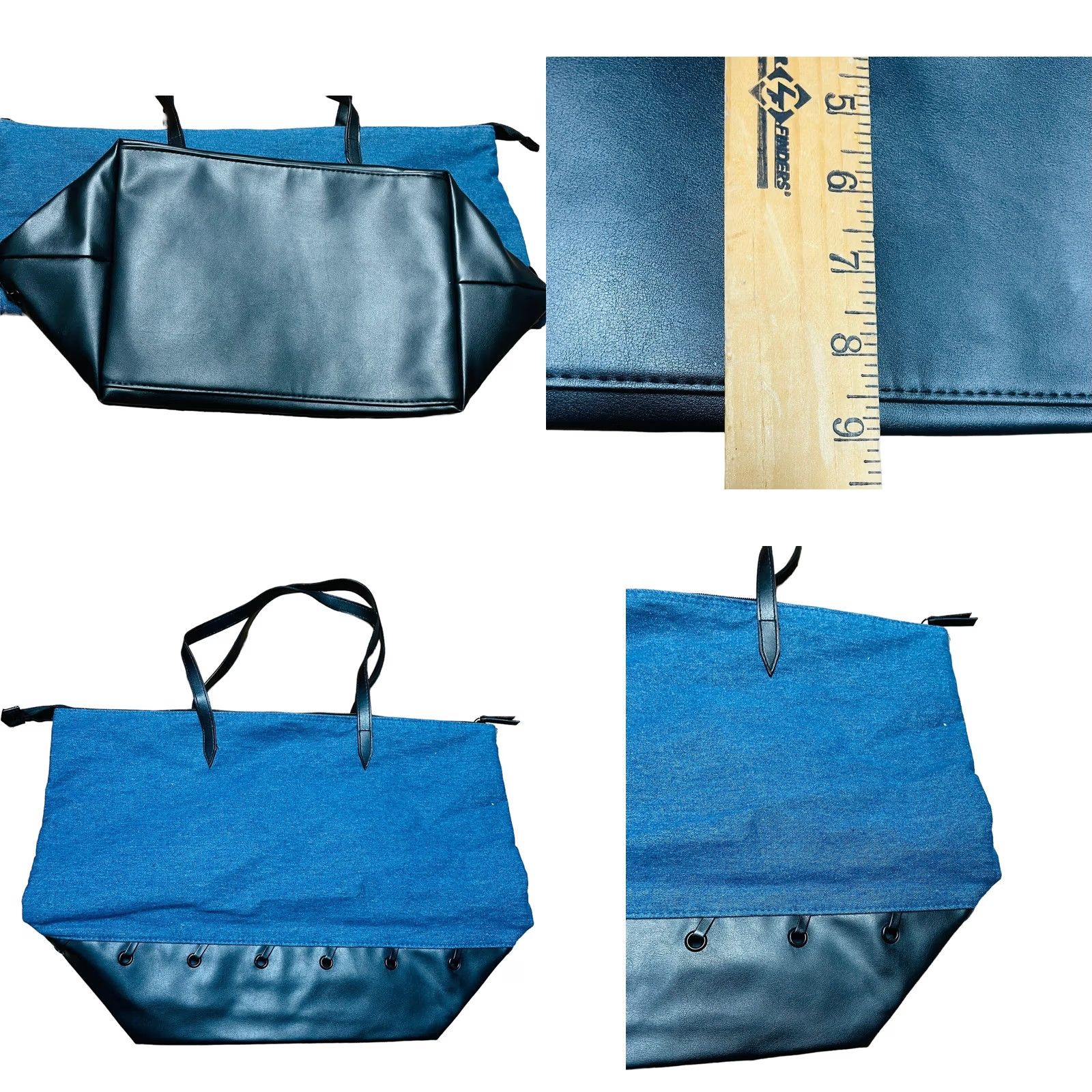 Victoria's Secret VICTORIA'S SECRET Carry All Denim/Faux Leather XL Tote Bag & Pouch Blue/Black Tote Bag Womens XL 2018 City Carry All Size ONE SIZE - 8 Thumbnail