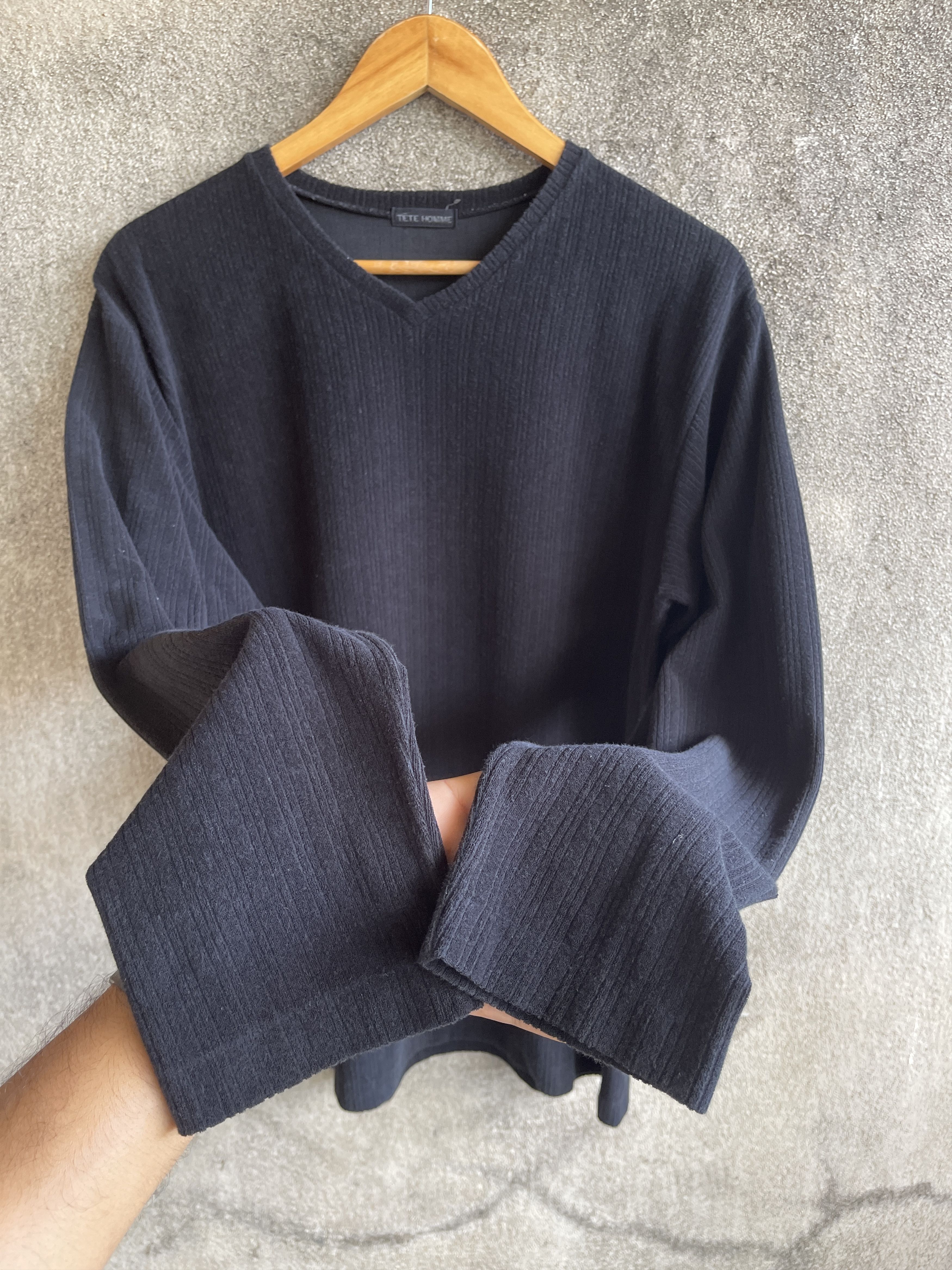 Issey Miyake Vintage’90s🔥TETE HOMME🔥V Neck Black Long Sleeve Tshirt Size US M / EU 48-50 / 2 - 2 Thumbnail