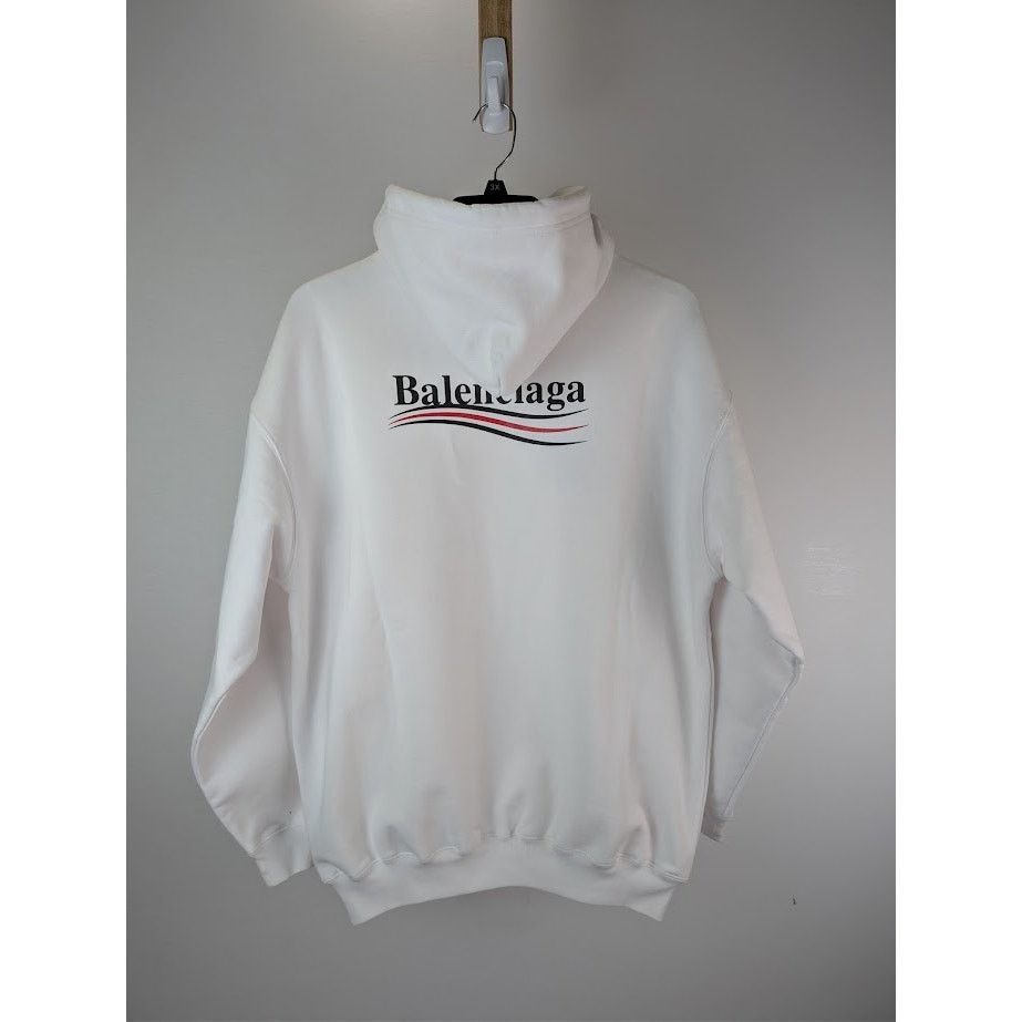 Balenciaga o1rshd1 Political C Molleton Bouclette Hoodie in White/Black Size US XS / EU 42 / 0 - 1 Thumbnail
