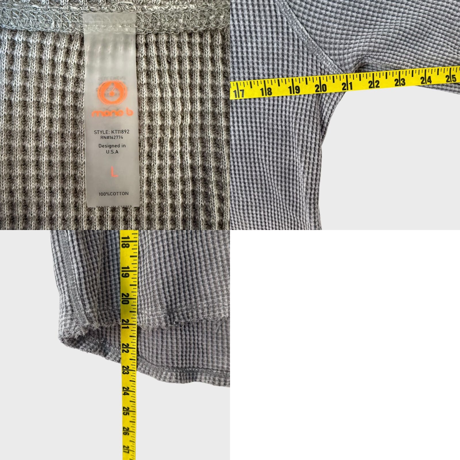 Vintage Mono B Henley Top Gray Women's Large Mineral-Washed Distressed Long Sleeve Knit T-Shirt Size L / US 10 / IT 46 - 8 Thumbnail