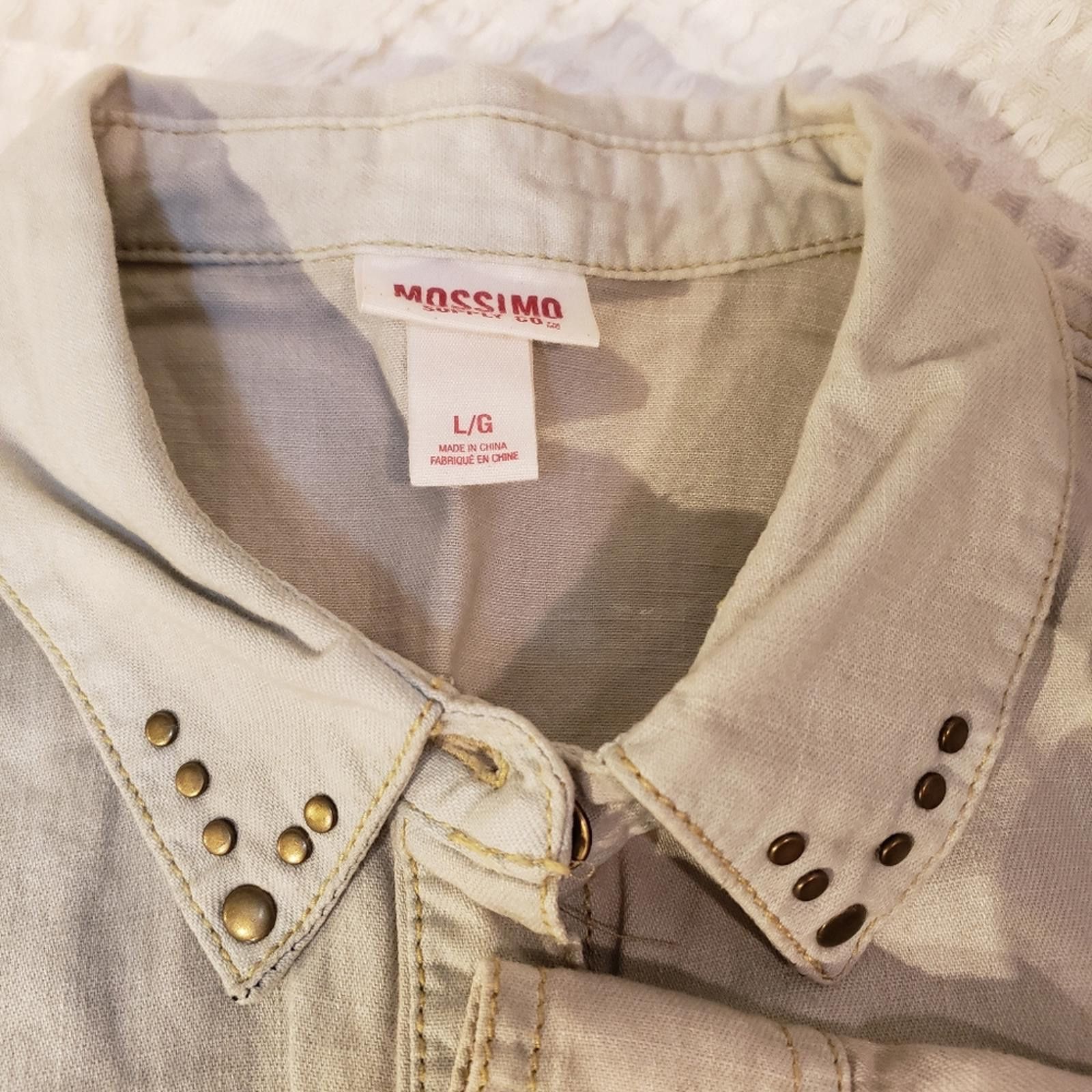 Other MOSSIMO: White Denim Shirt w/Stud Detail on collar Size L / US 10 / IT 46 - 2 Thumbnail