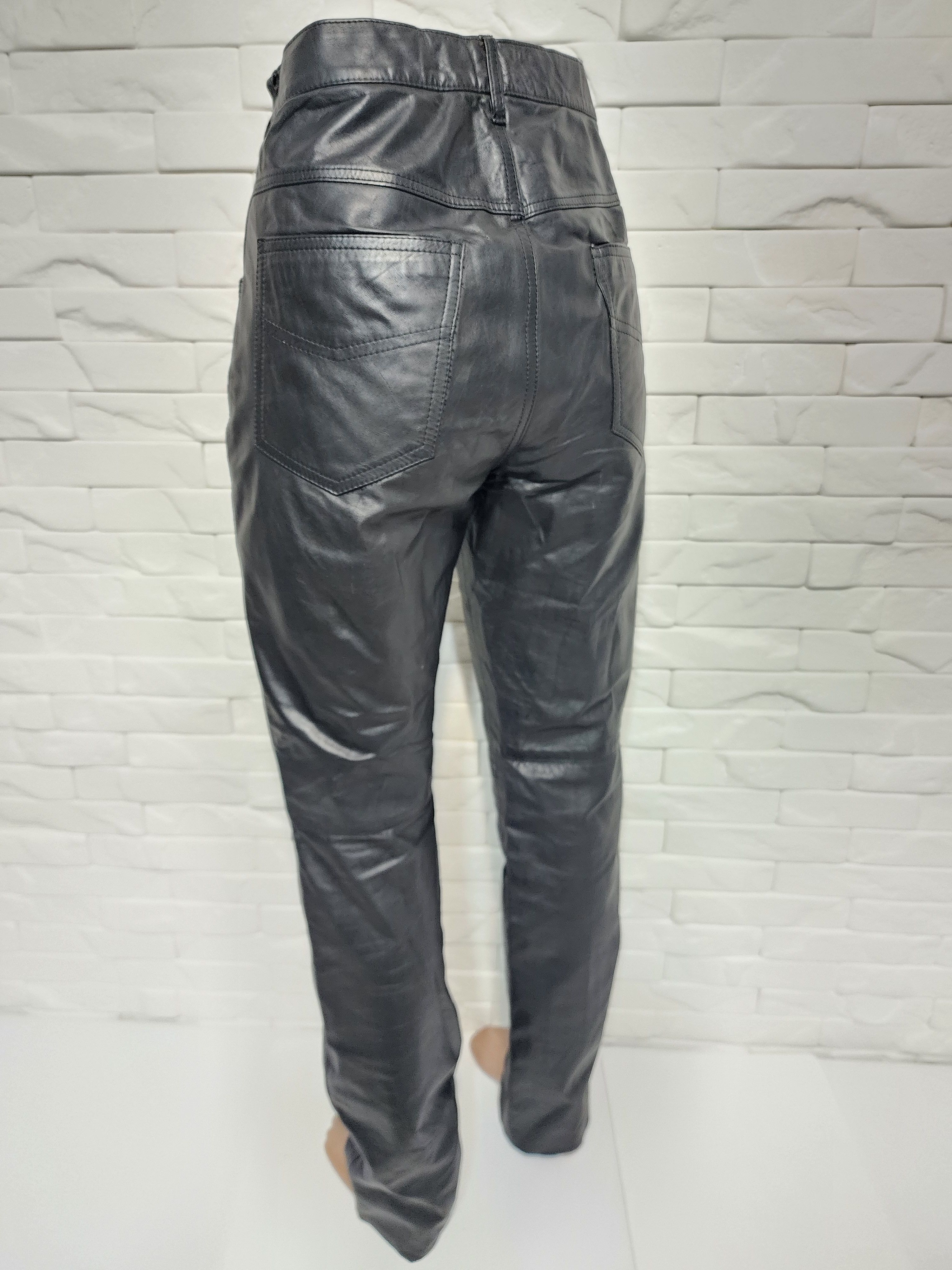 Genuine Leather Men's Black Leather Biker Pants Size 32" / US 10 / IT 46 - 7 Thumbnail