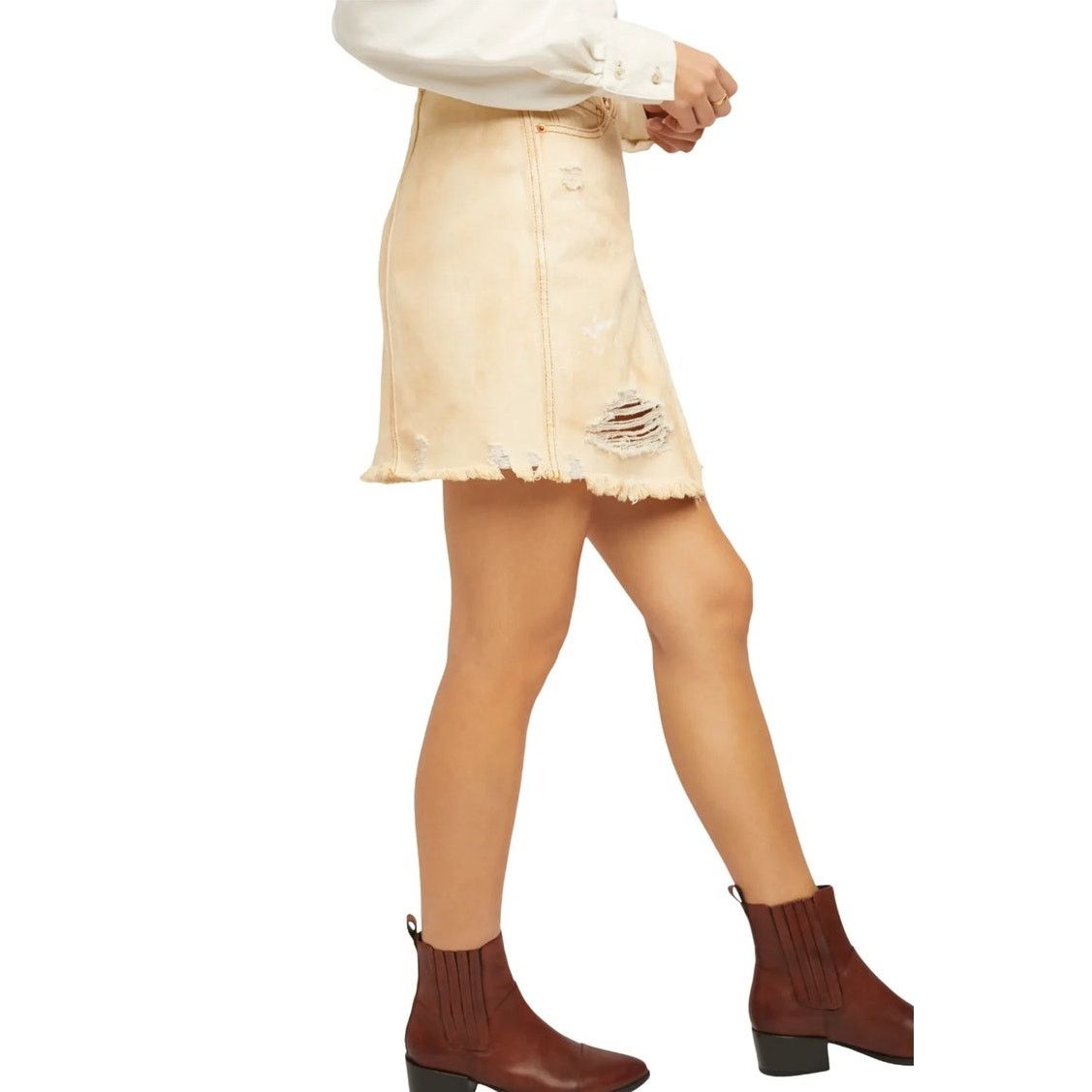 Free People Free People Parker Wrap Denim Mini Skirt Butter Cream 27 Size 27" / US 4 / IT 40 - 13 Thumbnail
