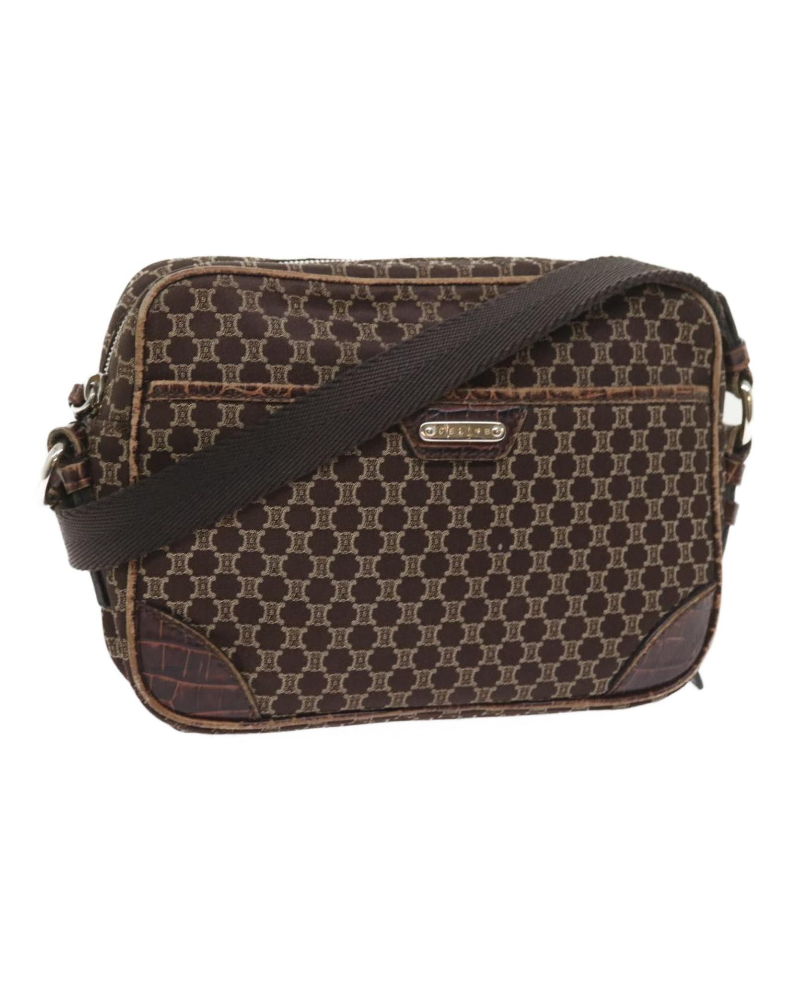 image of Celine Brown Canvas Shoulder Bag, Women's