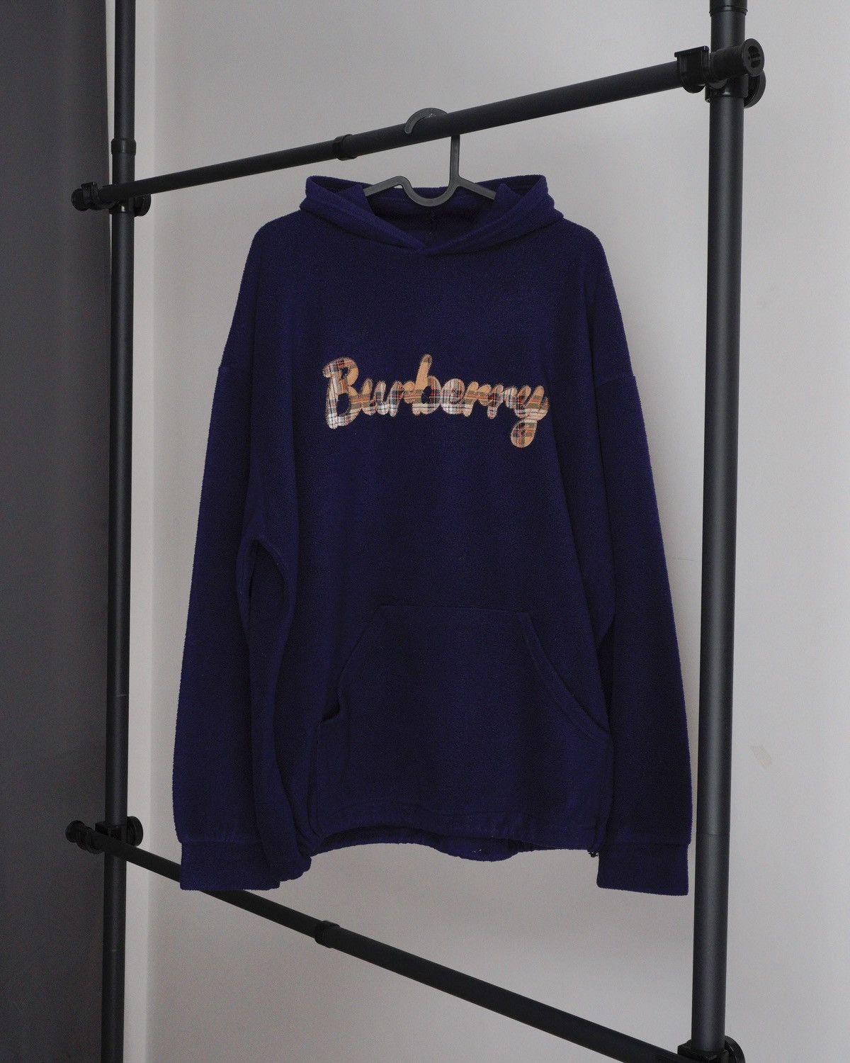 image of Burberry Fleece Embroidered Logo Navy Blue Hoodie, Men's (Size Large)