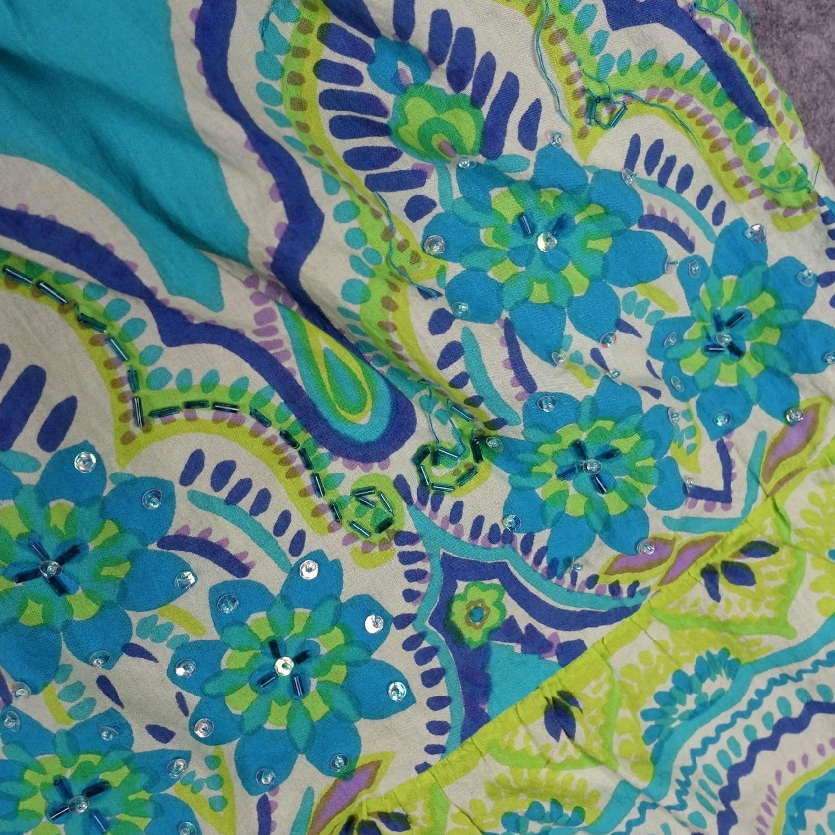 Vintage VINTAGE Phool Skirt Womens XL Turquoise Paisley Beaded Sequin Maxi Boho Summer VTG Size 36" / US 14 / IT 50 - 5 Thumbnail