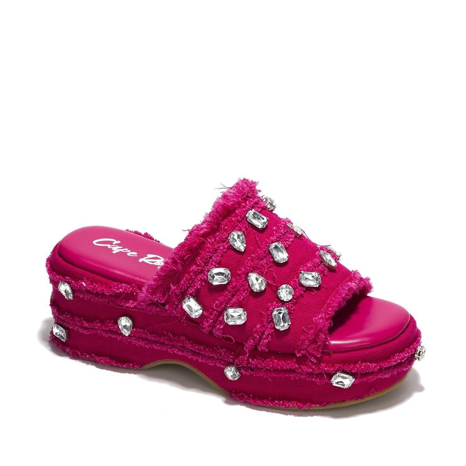 Other Hipster Denim Distressed Frayed Trim Rhinestone 2" Flatform Size US 10 / IT 40 - 8 Thumbnail