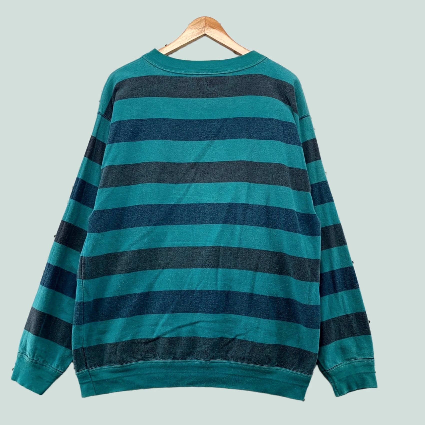 Vintage VINTAGE Structure Sweatshirt Mens M Teal Grey Striped 90s Made in USA Size US M / EU 48-50 / 2 - 1 Thumbnail