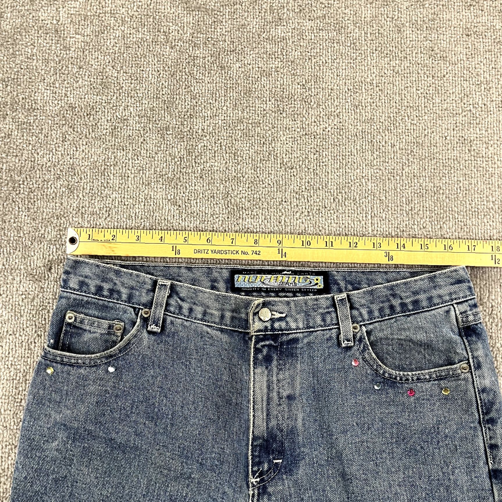 Denime NOTHING Jeans Womens Blue Wide Flared Denim USA Flag Patriotic Y2K 14 Regular Jeans Women's Size 14 Blue USA Patch? Size 36" / US 14 / IT 50 - 6 Thumbnail