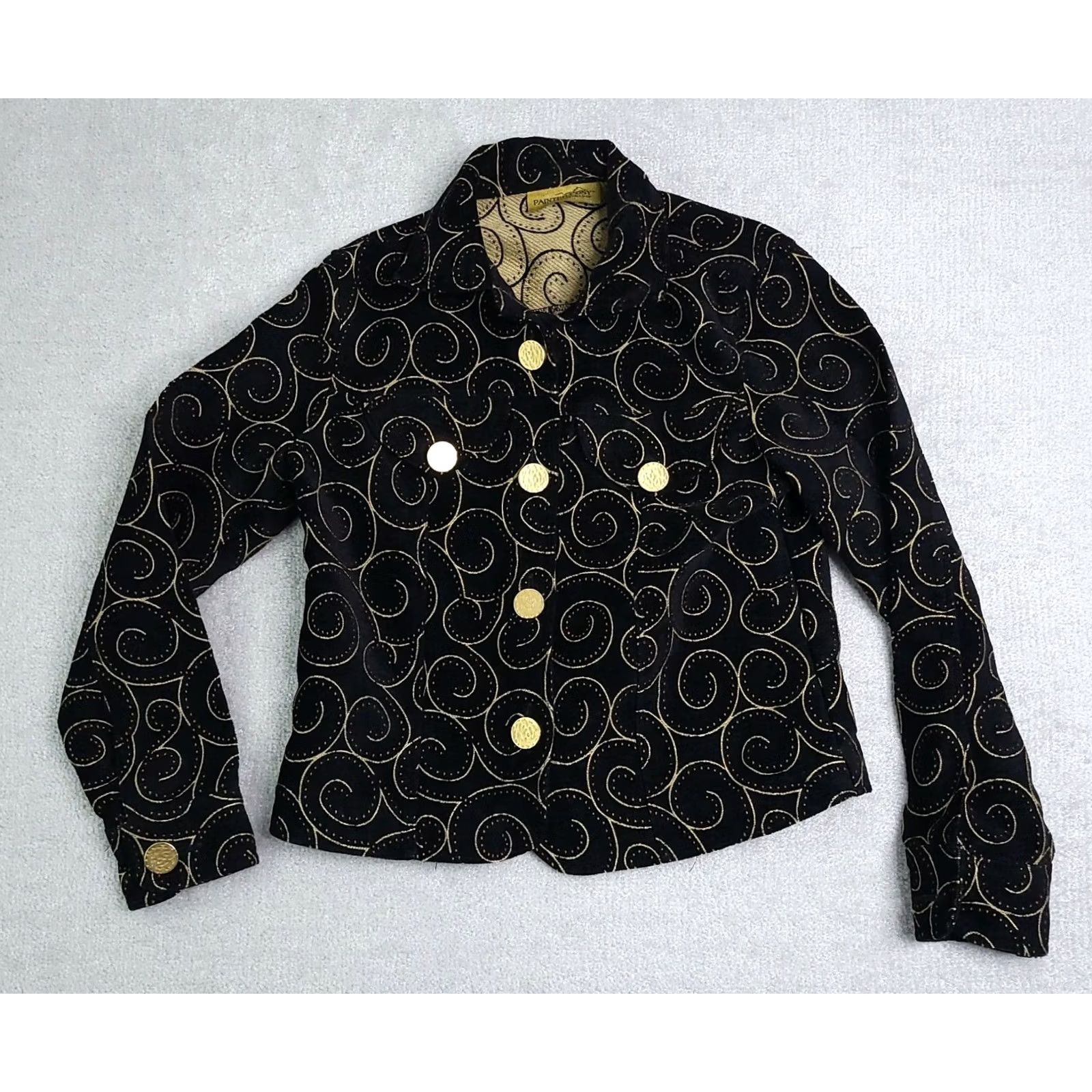 PONY VINTAGE Painted Pony Blazer Women's Small Geometric Artsy Jacket Black Gold 80s 90s USA Size S / US 4 / IT 40 - 2 Thumbnail