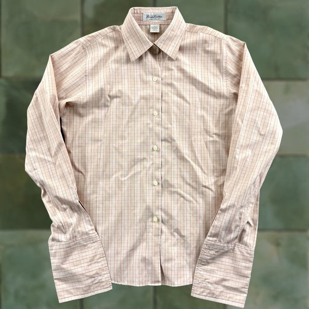 Brooks Brothers Brooks Brothers Shirt Womens Small Beige Long Sleeve Button Down Check Preppy Size S / US 4 / IT 40 - 1 Thumbnail