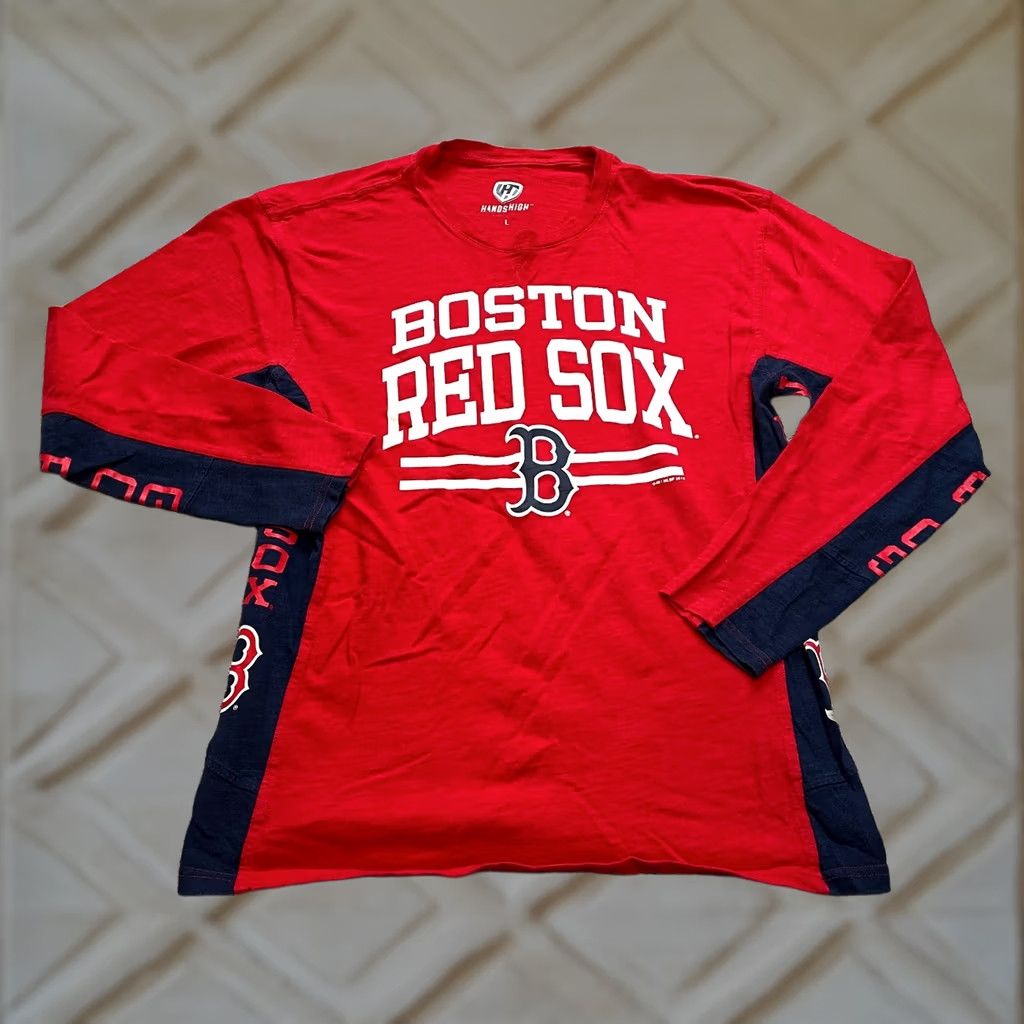 Vintage Hands High Shirt Mens Large Red Boston Red Sox Long Sleeve Cotton Baseball Crew Size US L / EU 52-54 / 3 - 1 Thumbnail