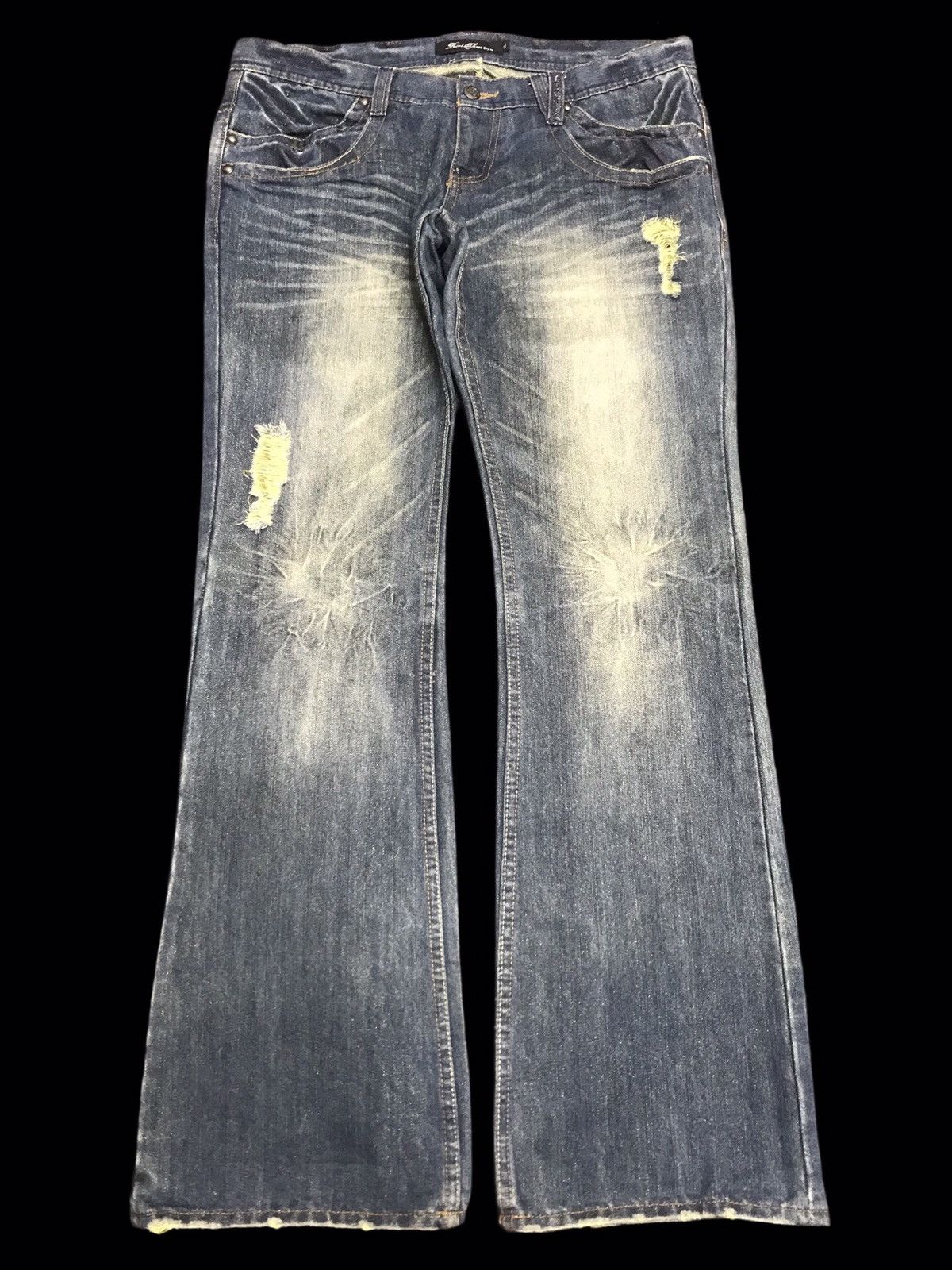 Japanese Brand 💥FLARE💥Rare Root Thre Flare Low Rise Distressed Denim F163 Size US 35 - 3 Thumbnail