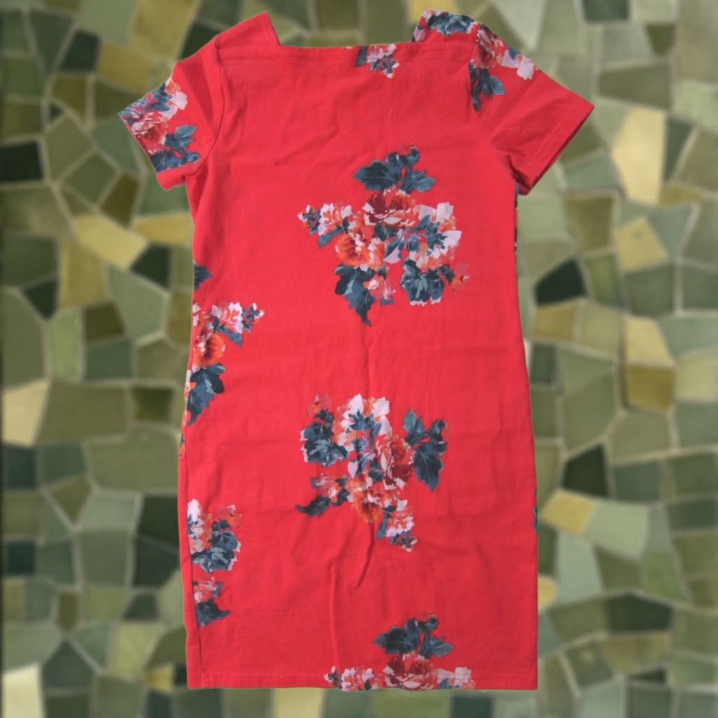 Vintage Joules Francis Cotton Stretch Red Green Floral Straight Tunic Pocket Shirt Dress Size 6 Size M / US 6-8 / IT 42-44 - 1 Thumbnail