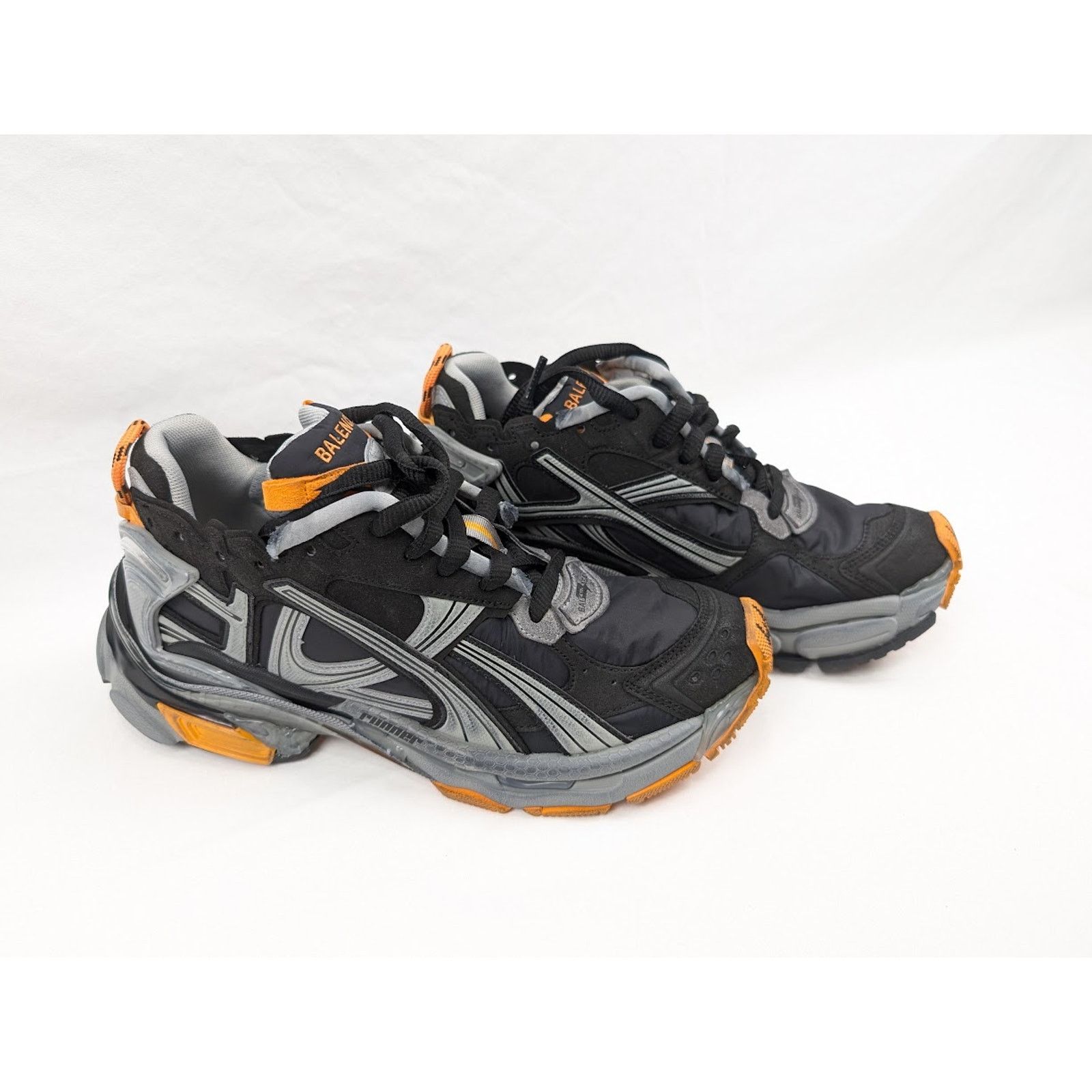 Balenciaga o1rshd1 Nylon Suede Runners in Black/Grey/Fluo Orange Size US 9 / EU 42 - 15 Thumbnail