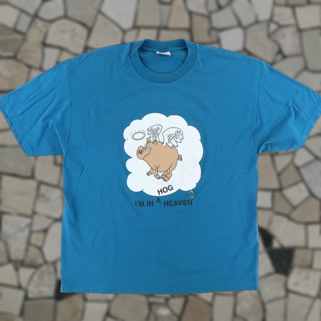 Hanes VINTAGE Hanes T-Shirt Cat: Hog Heaven Ham Festival Solid Teal Men XL Shirt Size US XL / EU 56 / 4 - 1 Thumbnail