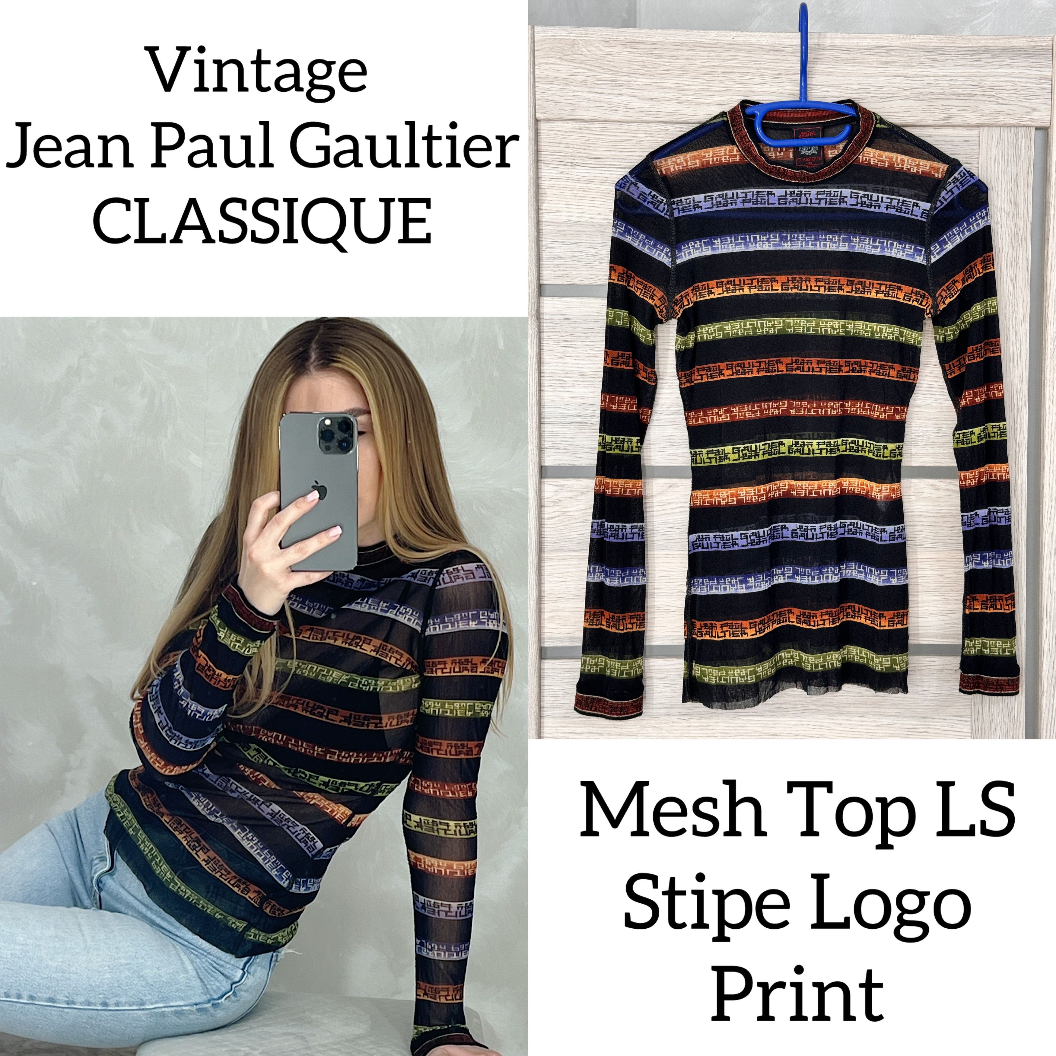 Jean Paul Gaultier × Vintage Vintage Jean Paul Gaultier Mesh Top LS Stripe Logo Print Size M / US 6-8 / IT 42-44 - 1 Thumbnail