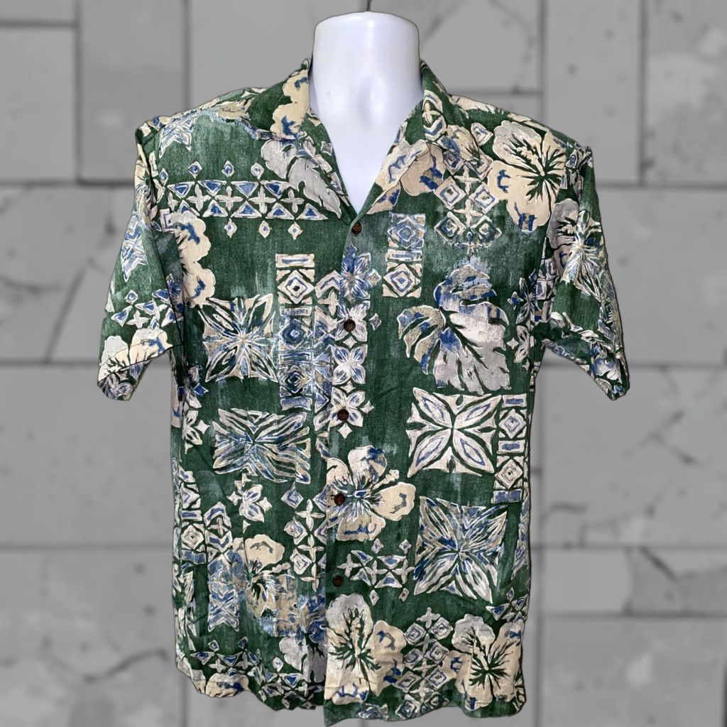 ALOHAS VINTAGE RJC Shirt Men Aloha Hawaiian Green White Floral Button-Up Short Sleeve Size M USA Made Size US M / EU 48-50 / 2 - 1 Thumbnail