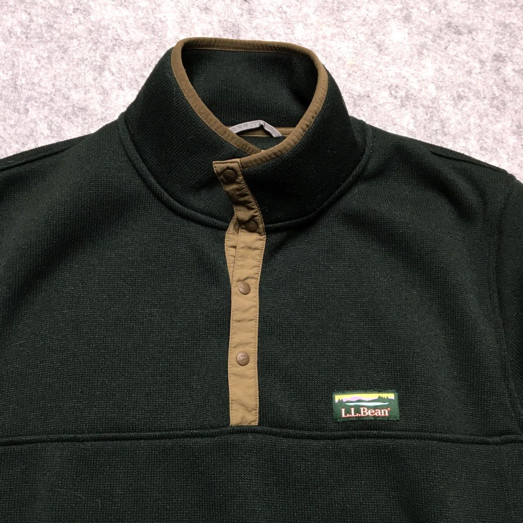 Vintage L.L. Bean Sweatshirt Mens Large Green Snap Fleece Pullover Slightly Fitted Mock Neck Logo Pocket Size US L / EU 52-54 / 3 - 4 Thumbnail