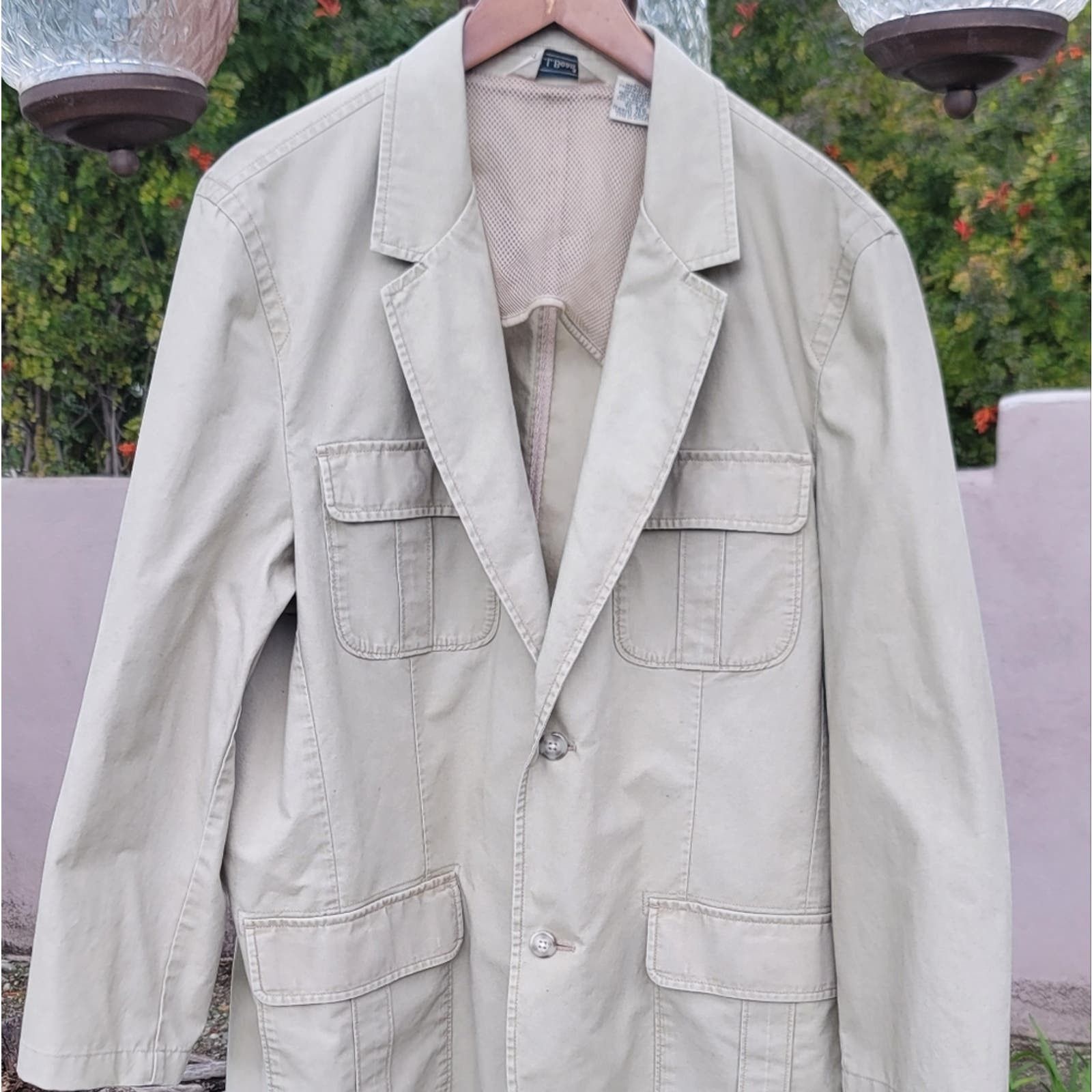 Vtg LL Bean Travel Safari Bush Field Khaki Blazer Jacket