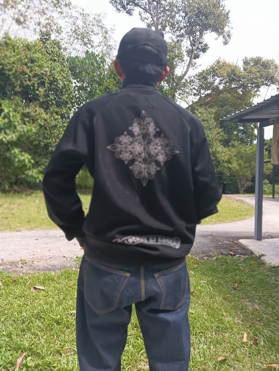 image of Inspired By Chrome Hearts Shiny Zipper Up Black Jacket, Men's (Size Medium)