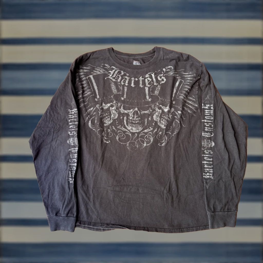 Hanes Y2K Bartels Customs Motorcycle Skull Long Sleeve T-Shirt Affliction Grunge Shirt Mens L Black Hanes Logo Vintage No Size US L / EU 52-54 / 3 - 1 Thumbnail