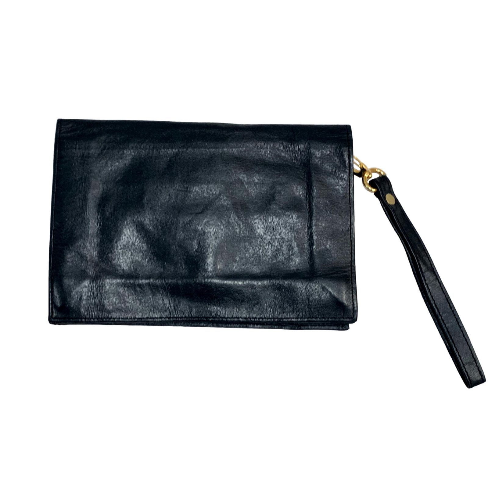 Genuine Leather × Vintage 80s Men's Black Leather Organizer Bag Wrist Hand LUXE Size ONE SIZE - 7 Thumbnail