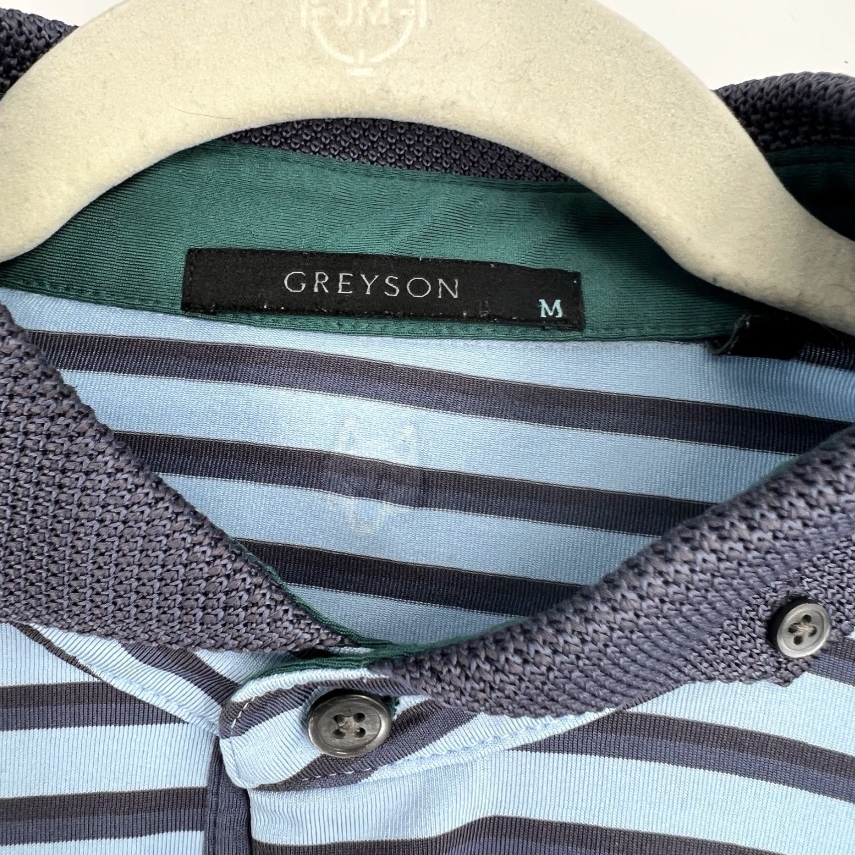 Vintage Greyson Polo Shirt Mens M Blue Stripe Logo Wolf Golf Performance Shirt Size US M / EU 48-50 / 2 - 2 Thumbnail