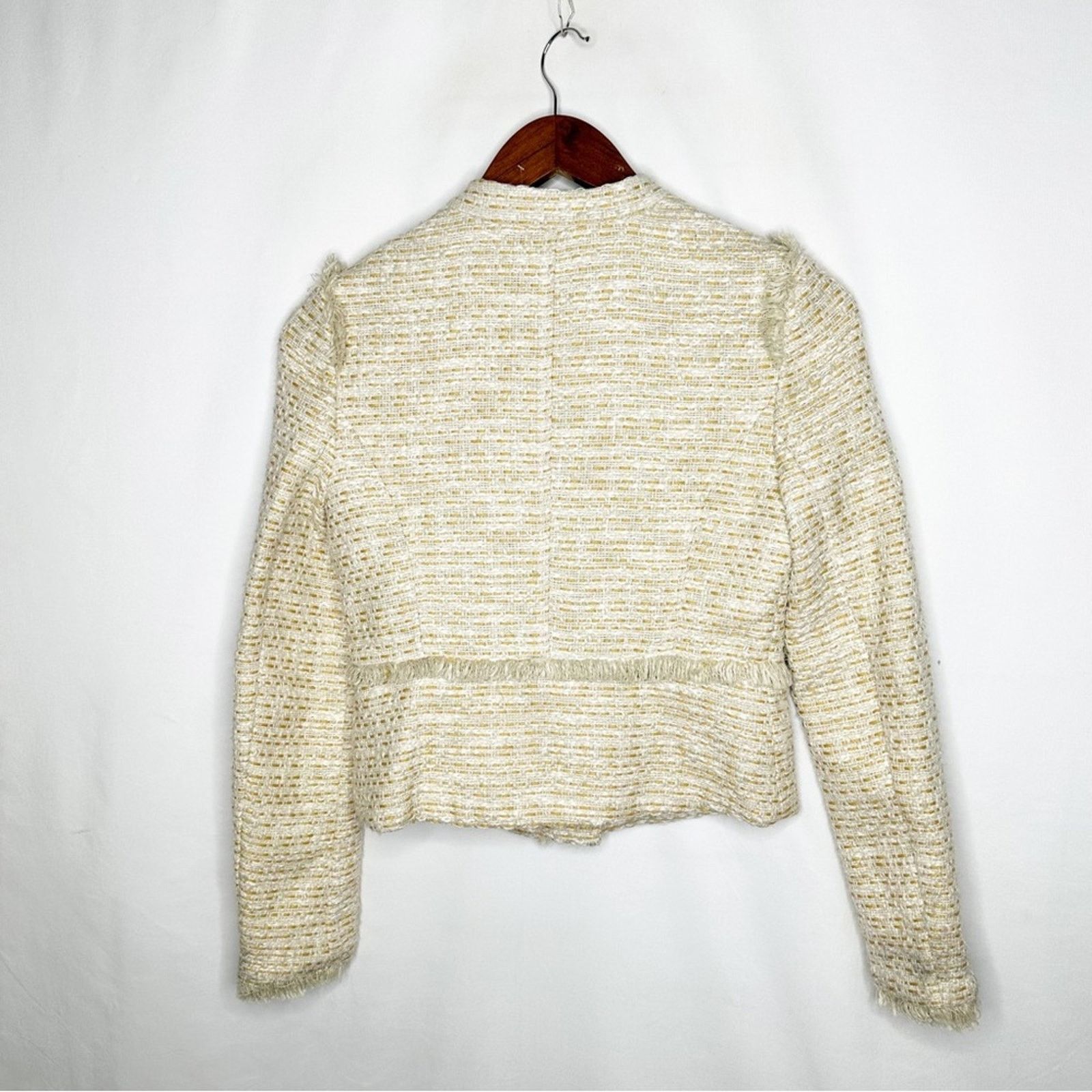 INTERMIX INTERMIX Yellow & White Woven Front Zip Blazer NWT in Size 0 Size XS / US 0-2 / IT 36-38 - 6 Thumbnail