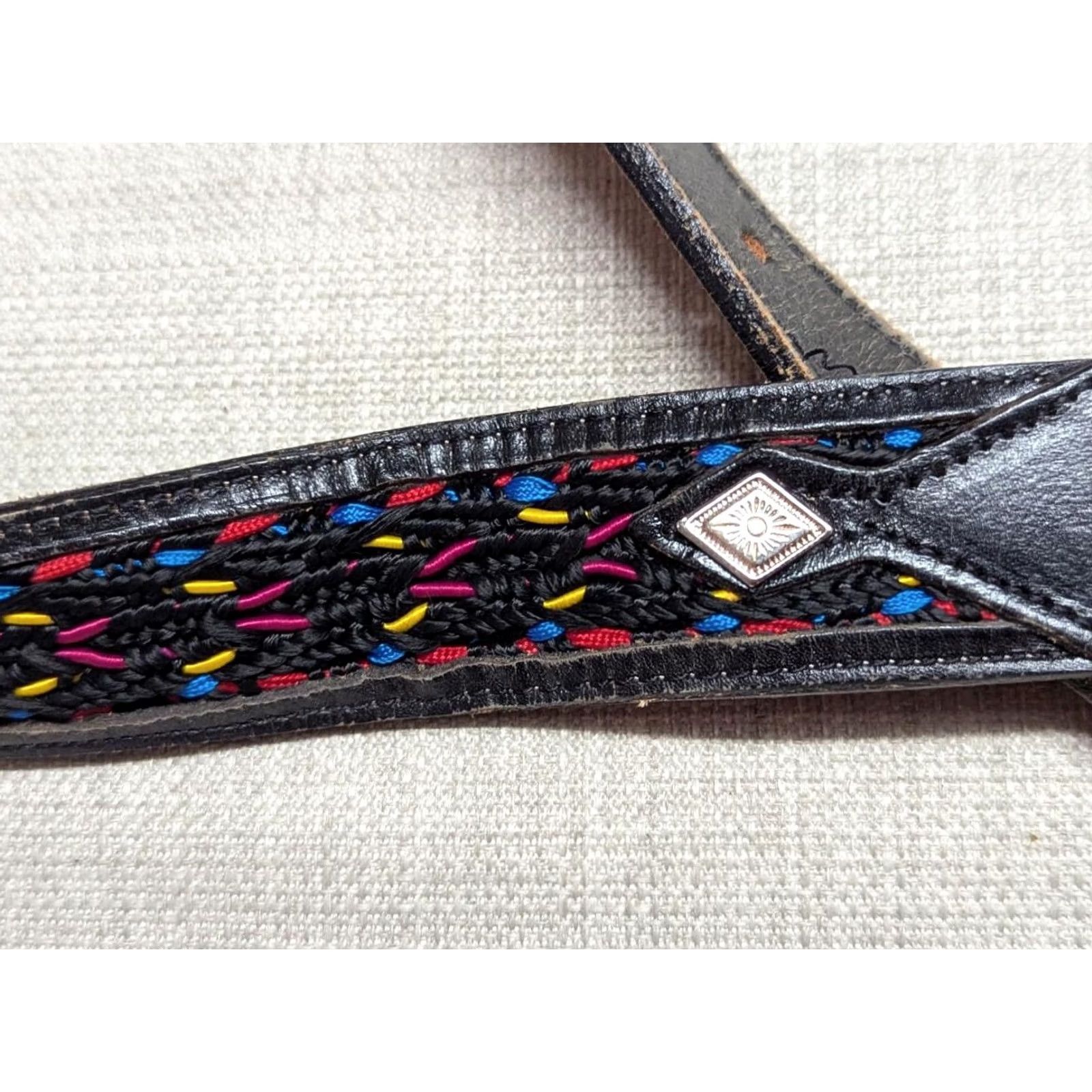 Vintage VINTAGE USA made WESTERN Belt 28 black leather EMBROIDERED cowhide RODEO buckle Size 28 - 6 Thumbnail