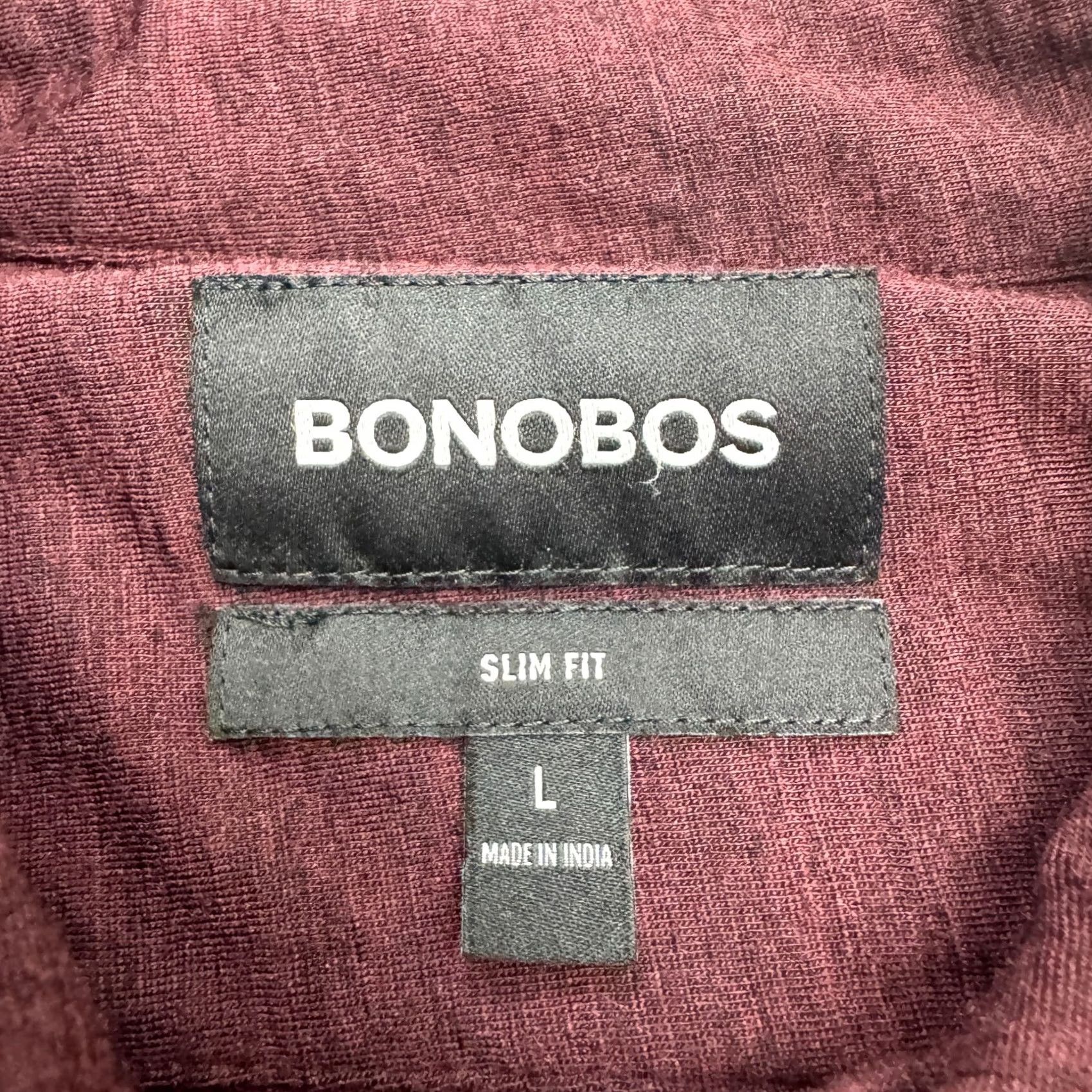 Bonobos Bonobos Slim Fit Button-Down Shirt Mens Large Burgundy Long Sleeve Wool Polyester Wool Blend Solid Classic Preppy Men's Button-Up Shirt Size US L / EU 52-54 / 3 - 4 Thumbnail