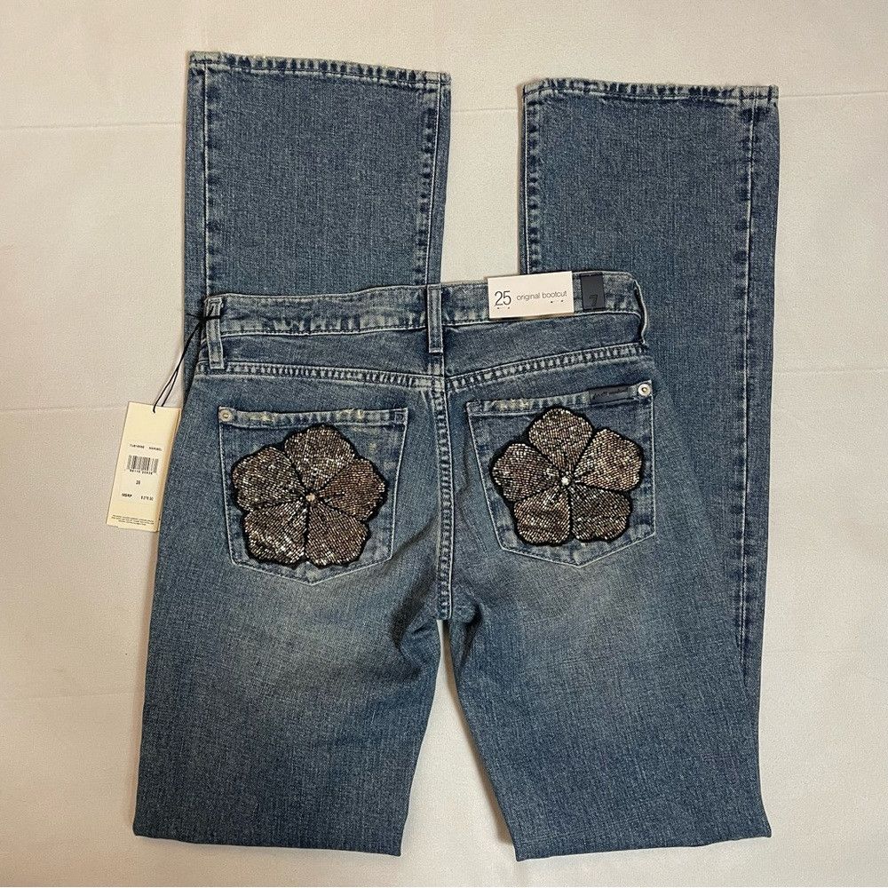 7 For All Mankind NWT New $278 7 For All Mankind Bootcut Beaded Floral Maribe Size 25" / US 0 / IT 36 - 3 Thumbnail