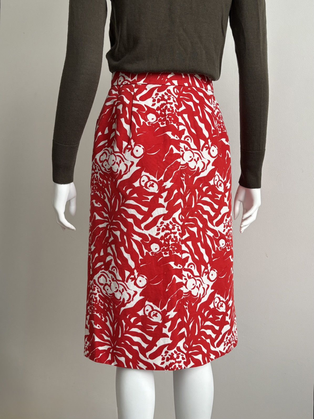 Yves Saint Laurent YSL Rive Gauche S/S 1994 Archive Printed Pencil Skirt Red M Size 27" / US 4 / IT 40 - 8 Thumbnail