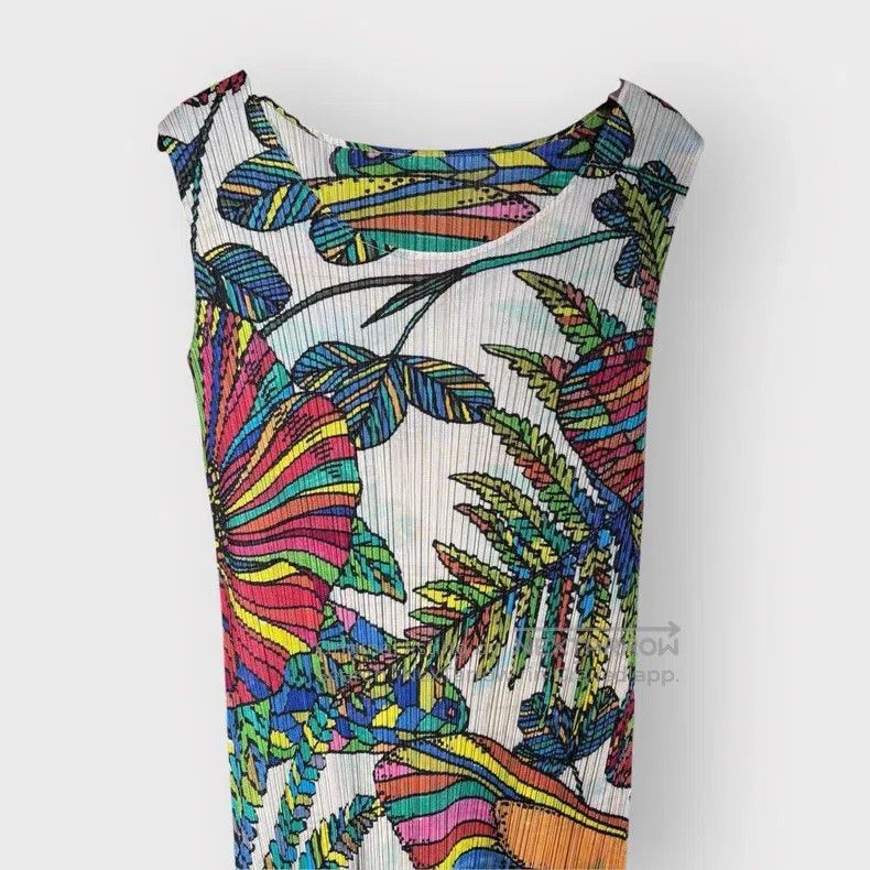 Issey Miyake Issey Miyake Hawaiian Tropical Plant Ruched Crew Neck Dres Size M / US 6-8 / IT 42-44 - 3 Thumbnail